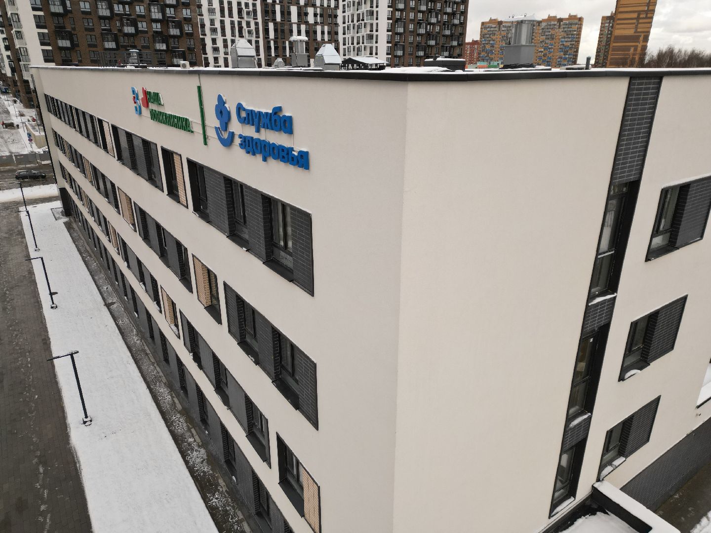 видео с коптера, поликлиника, строительство,