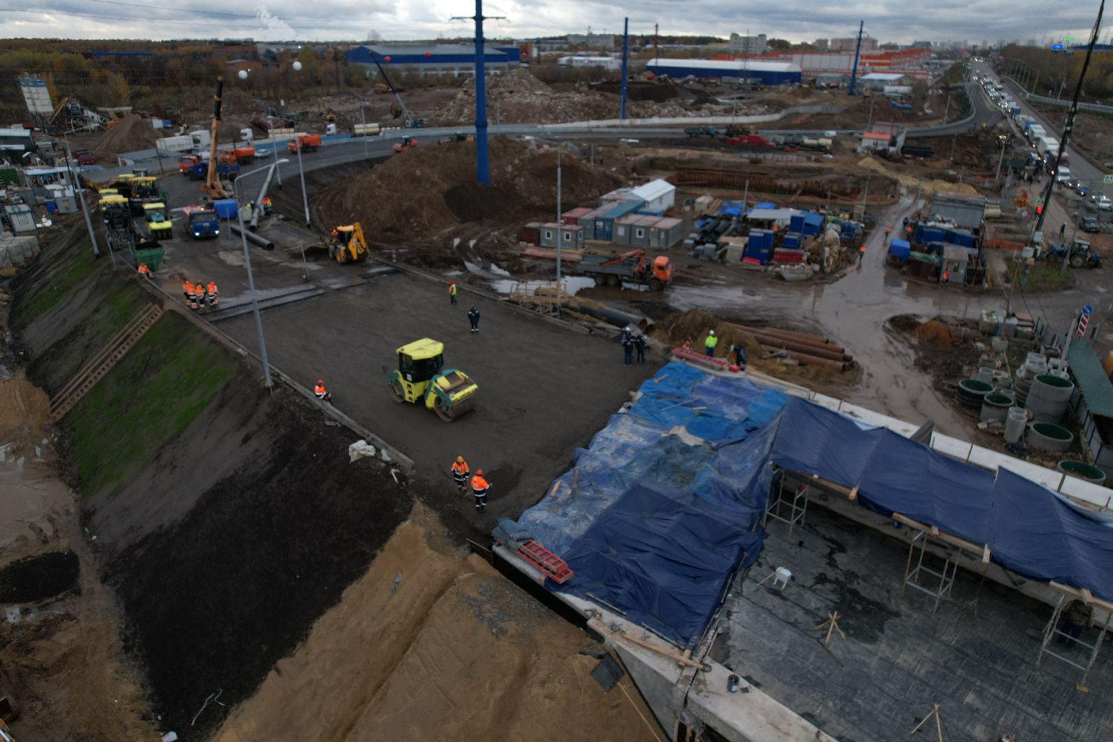 видео с коптера, дороги, строительство,