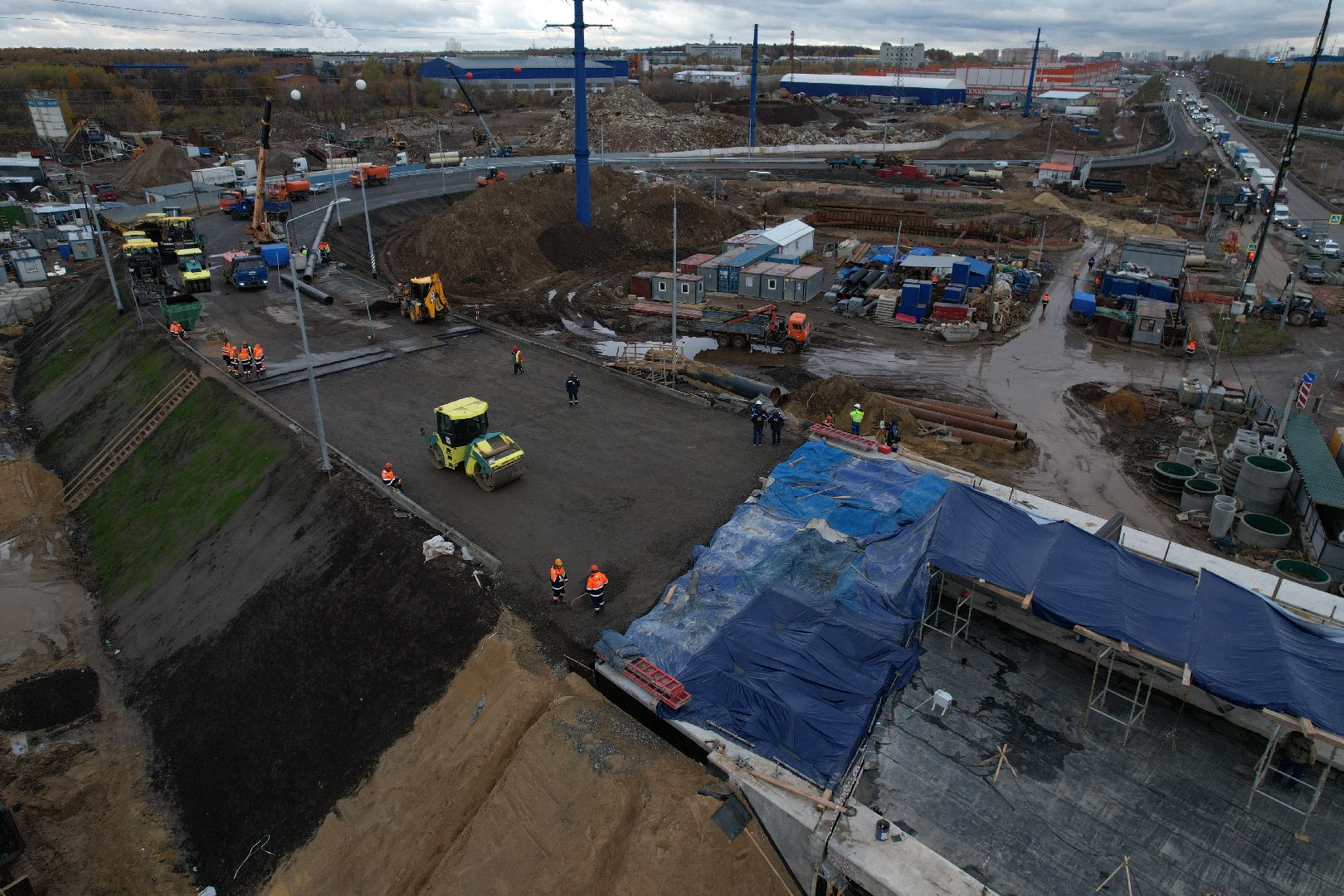 видео с коптера, дороги, строительство,