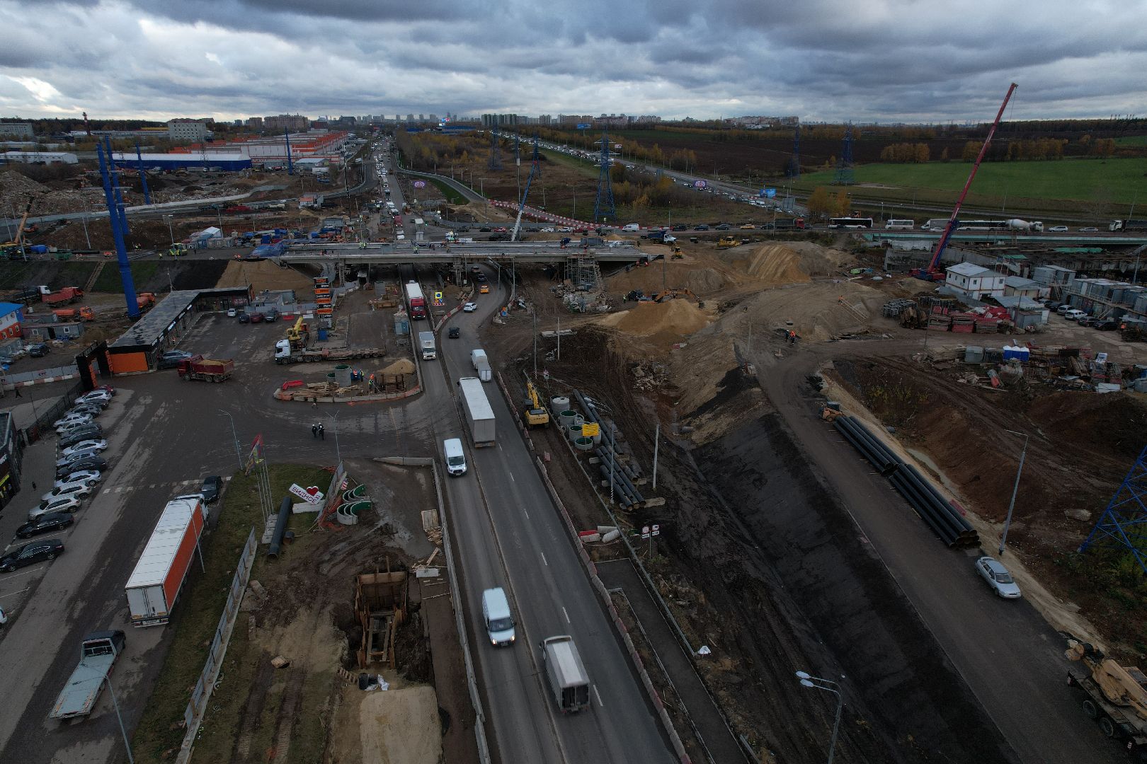 видео с коптера, дороги, строительство,