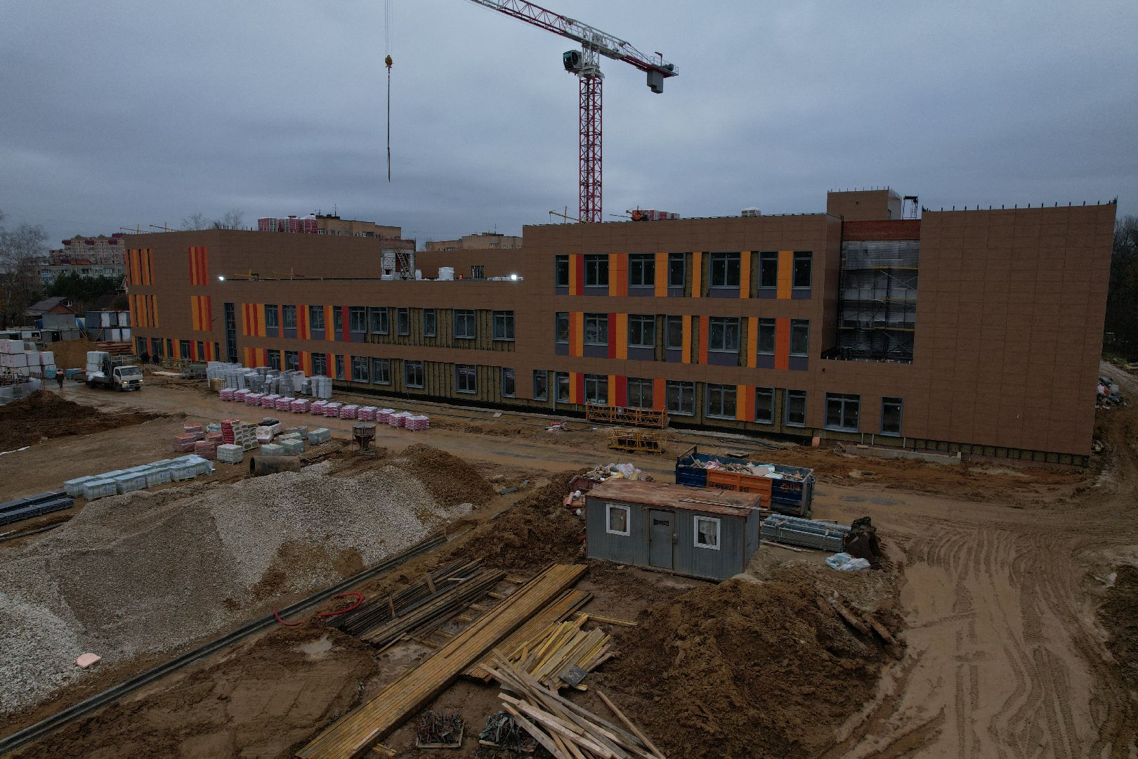 подольск, видео с коптера, климовск, школа, строительство, строительство школы,