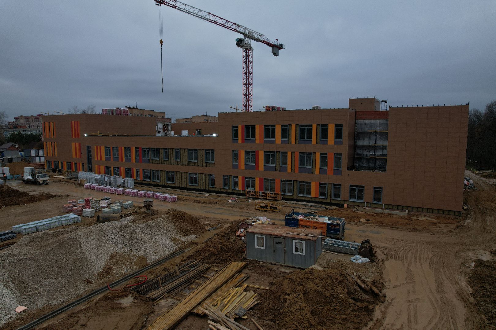 подольск, видео с коптера, климовск, школа, строительство, строительство школы,