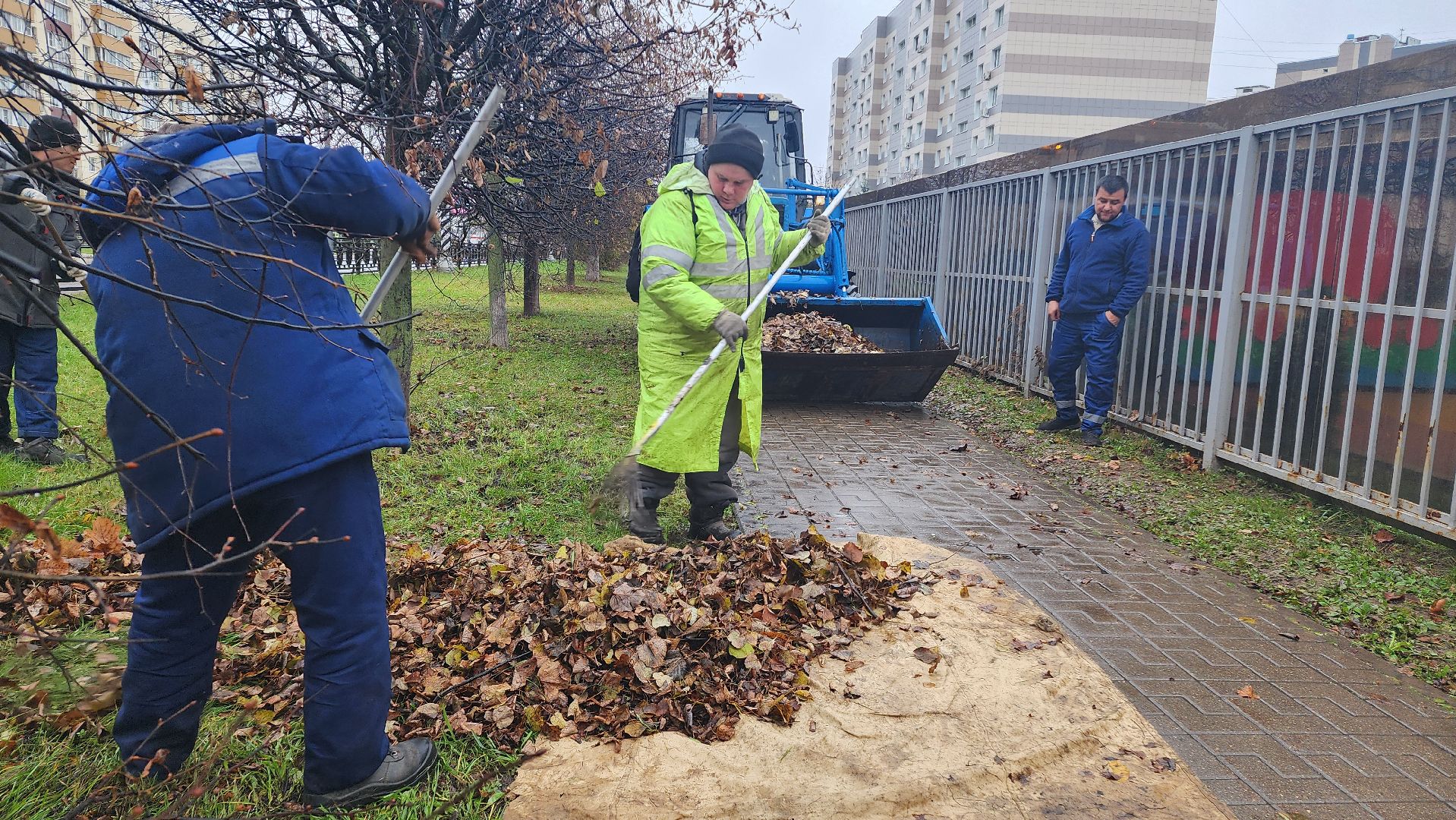Домодедово, Подмосковье, комбинат благоустройства, коммунальная служба, коммунальная техника, коммунальное хозяйство, уборка дворов, Уборка листвы,