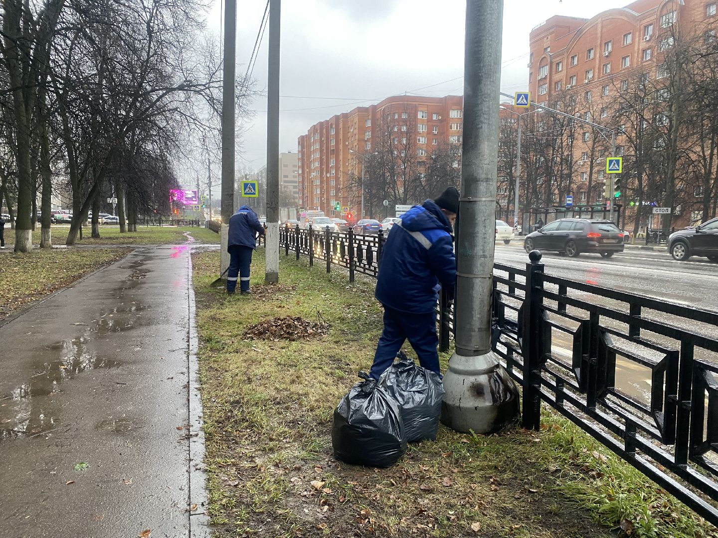 Домодедово, Подмосковье, Листва, уборка дворов осенью, Уборка листвы, Благоустройство, ЖКХ, коммунальная служба, вертикалки,