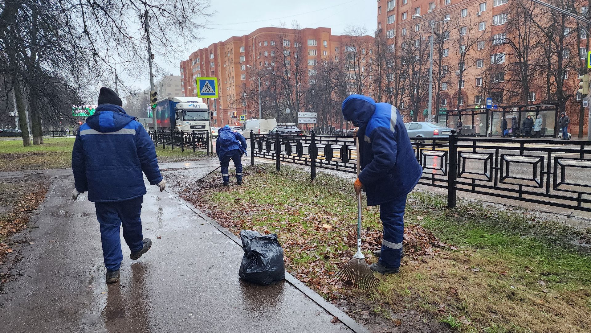 Домодедово, Подмосковье, Листва, уборка дворов осенью, Уборка листвы, Благоустройство, ЖКХ, коммунальная служба, вертикалки,