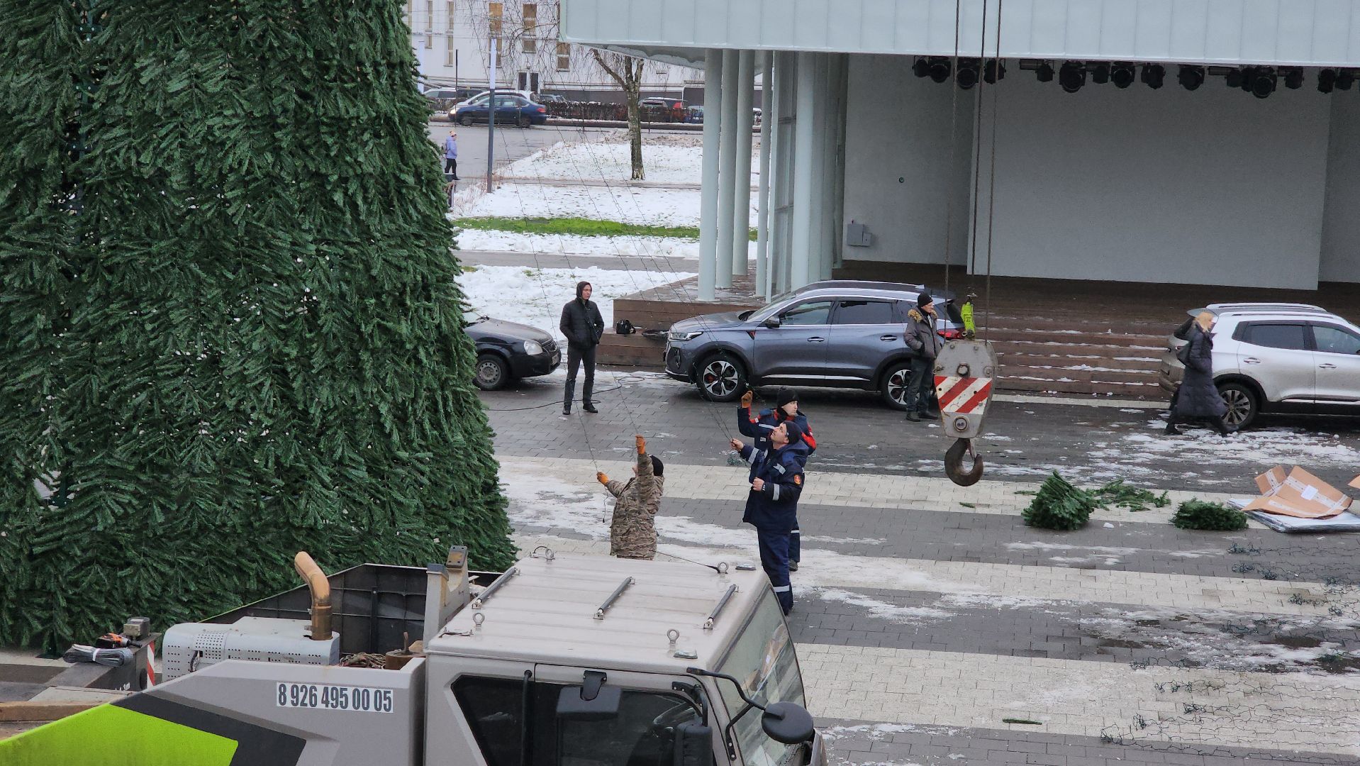 Установка елки, Городской парк, Лобня, вертикалки,