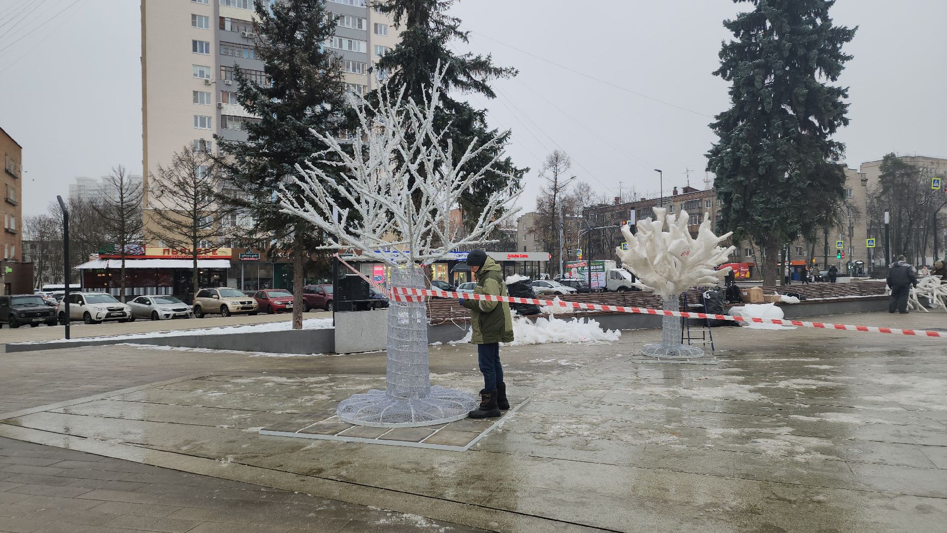 вертикалки, пушкино, инсталляции, украшение города к новому году, площадь, светодиодная композиция, светодиоды, деревья,