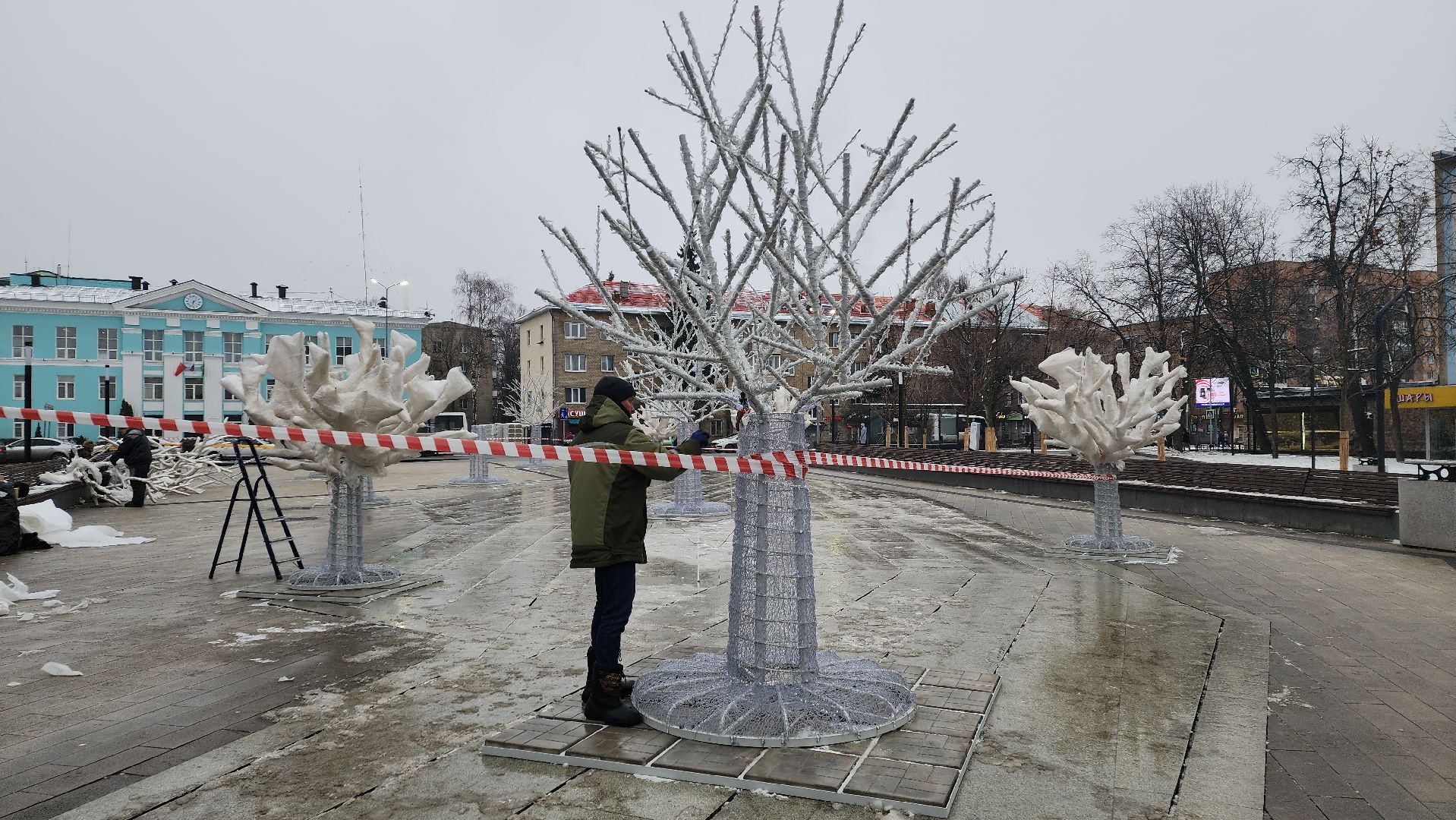 вертикалки, пушкино, инсталляции, украшение города к новому году, площадь, светодиодная композиция, светодиоды, деревья,