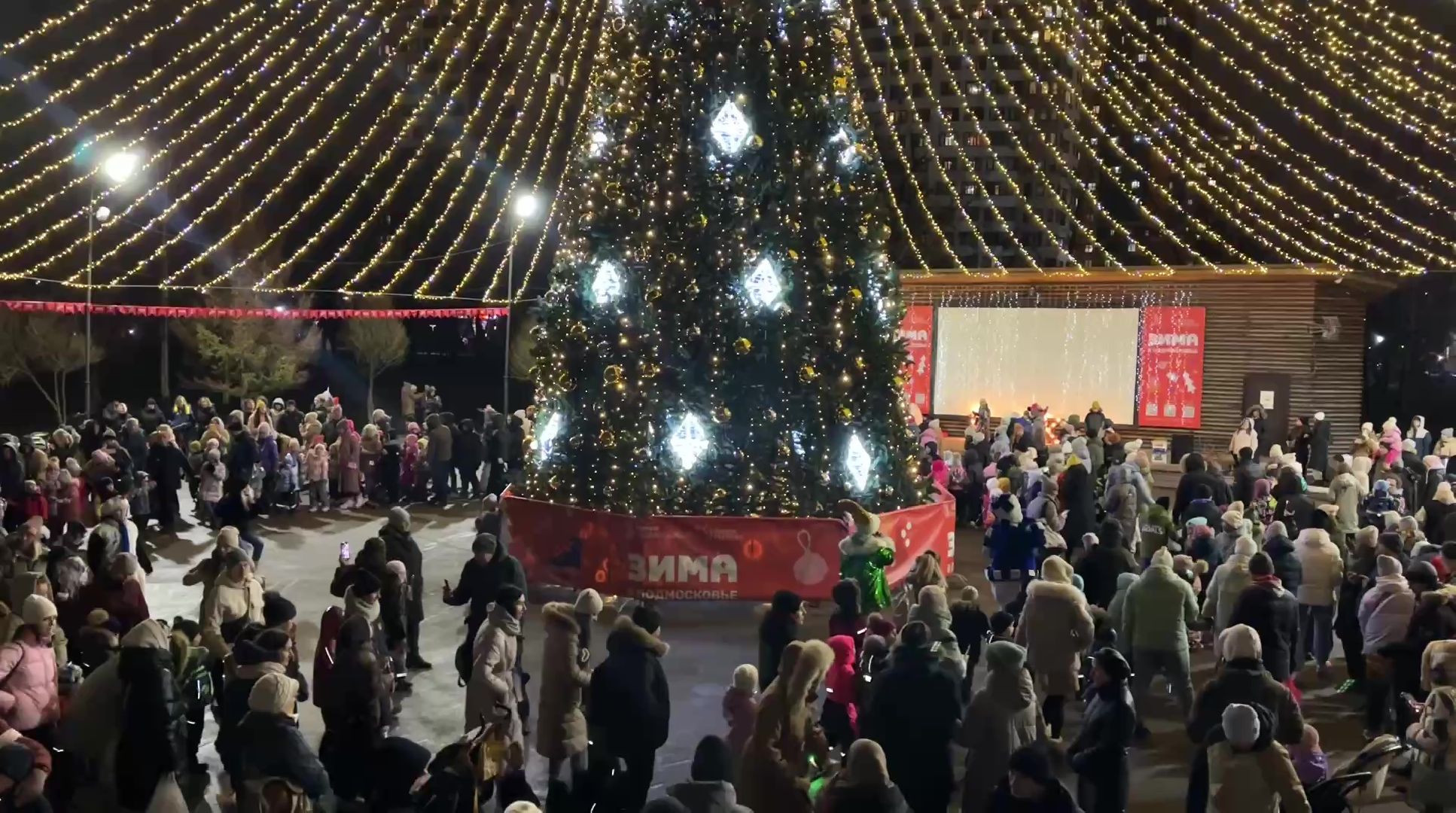 Реутов, вертикалки, зажжение елки, елочка гори, огни, новый год, сказочные персонажи, Дед Мороз,