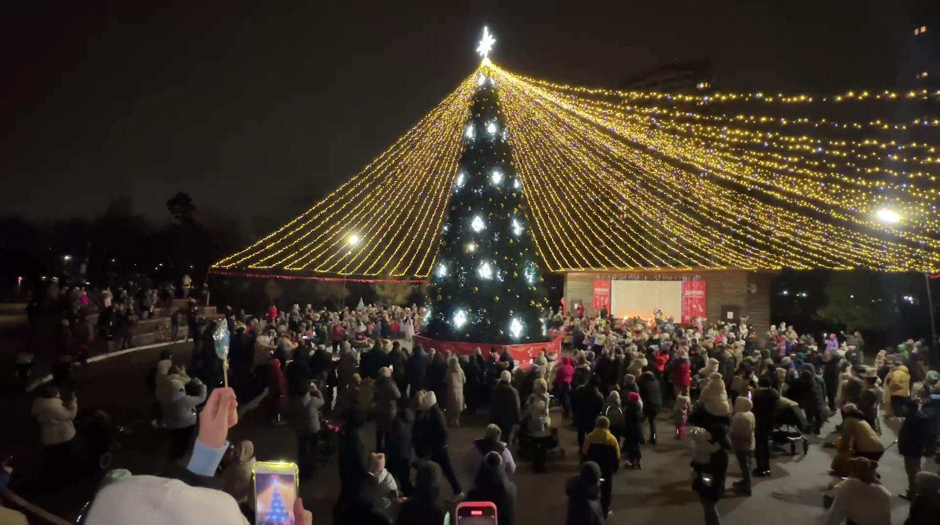 Реутов, вертикалки, зажжение елки, елочка гори, огни, новый год, сказочные персонажи, Дед Мороз,