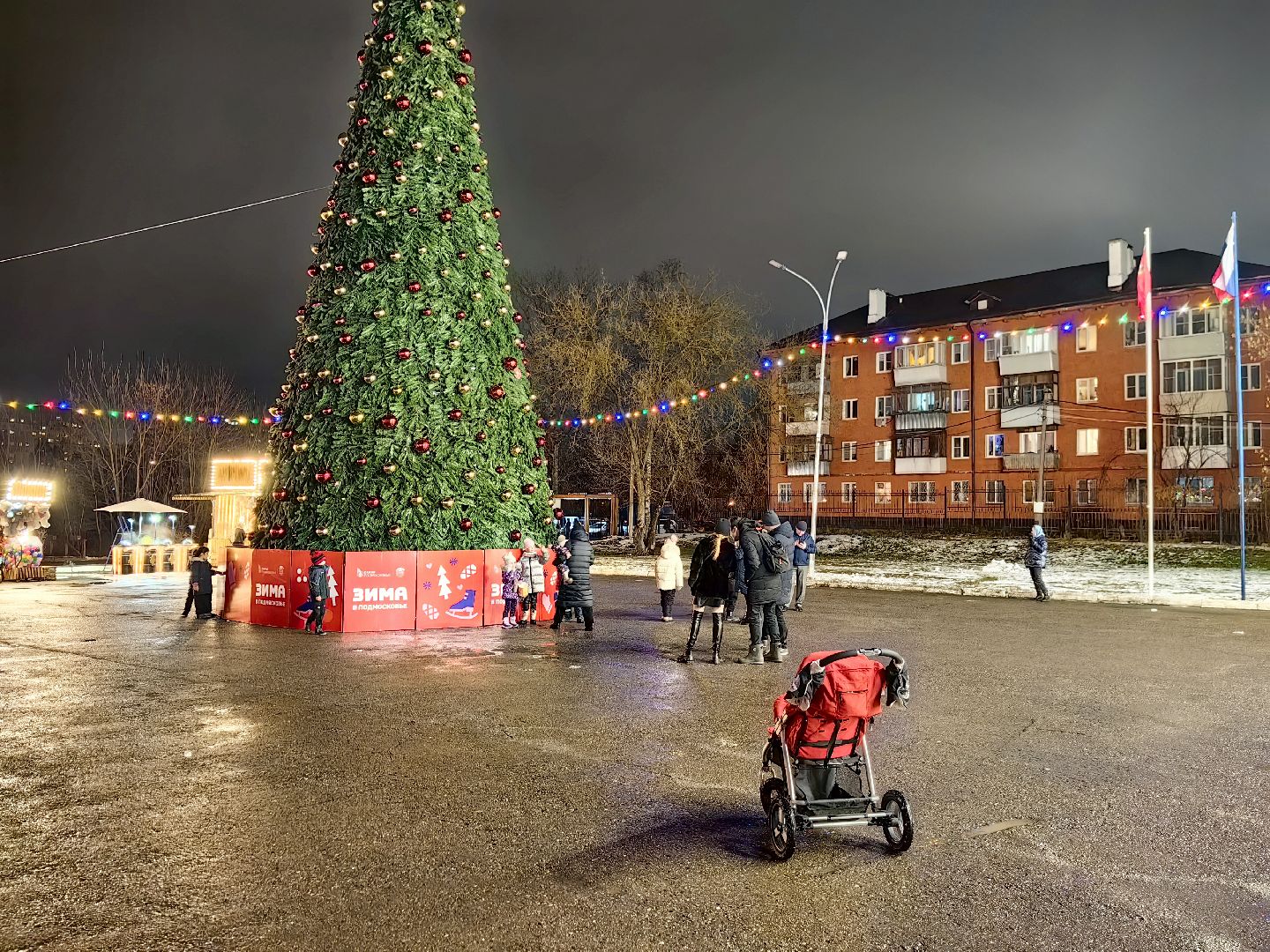 парк, новогодняя елка, гирлянды, дед мороз и снегурочка, вертикалки,