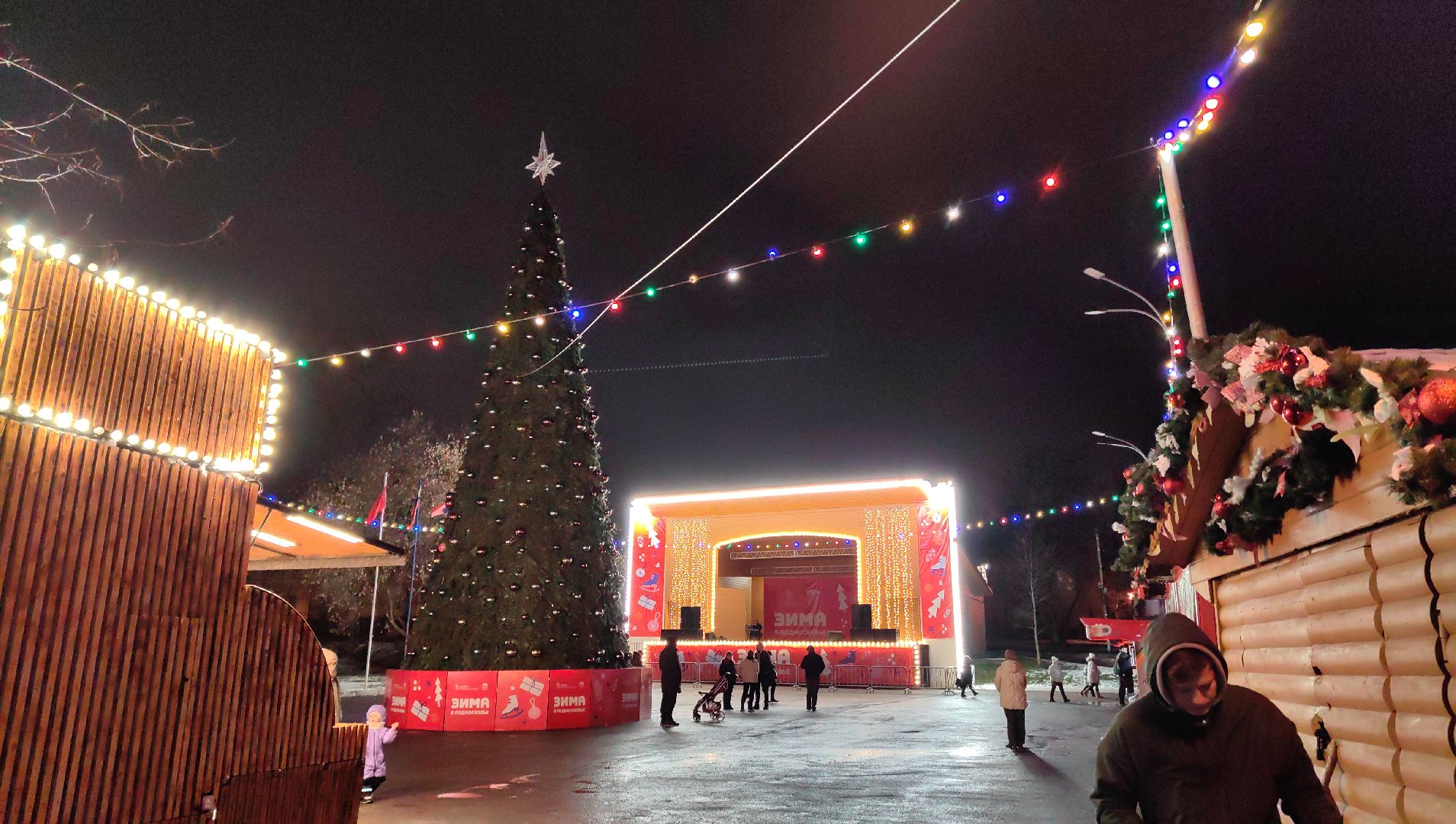 парк, новогодняя елка, гирлянды, дед мороз и снегурочка, вертикалки,