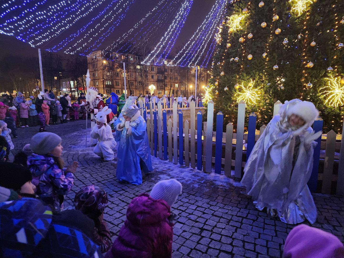 долгопрудный, Елки, церемония зажжения елок, дед мороз и снегурочка, вертикалки,