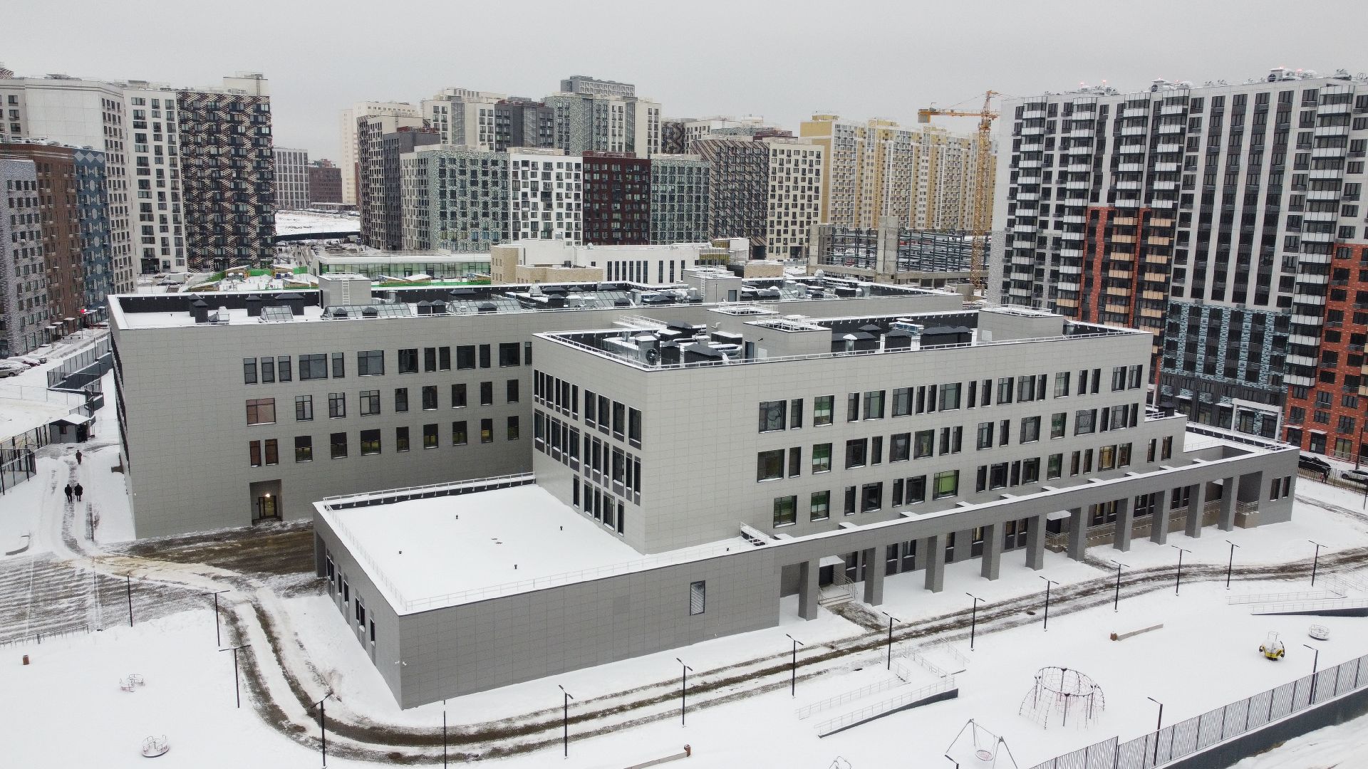 видео с коптера, школа, строительство,