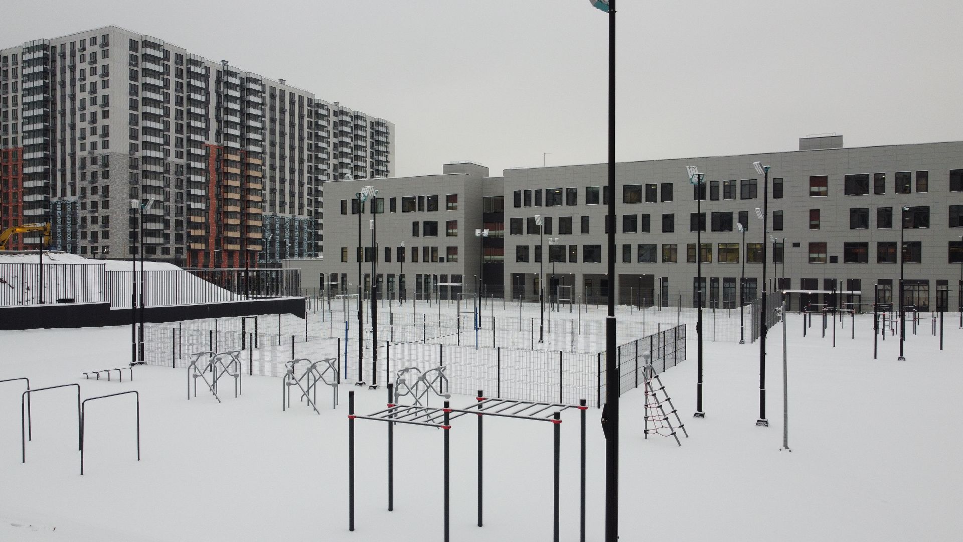 видео с коптера, школа, строительство,