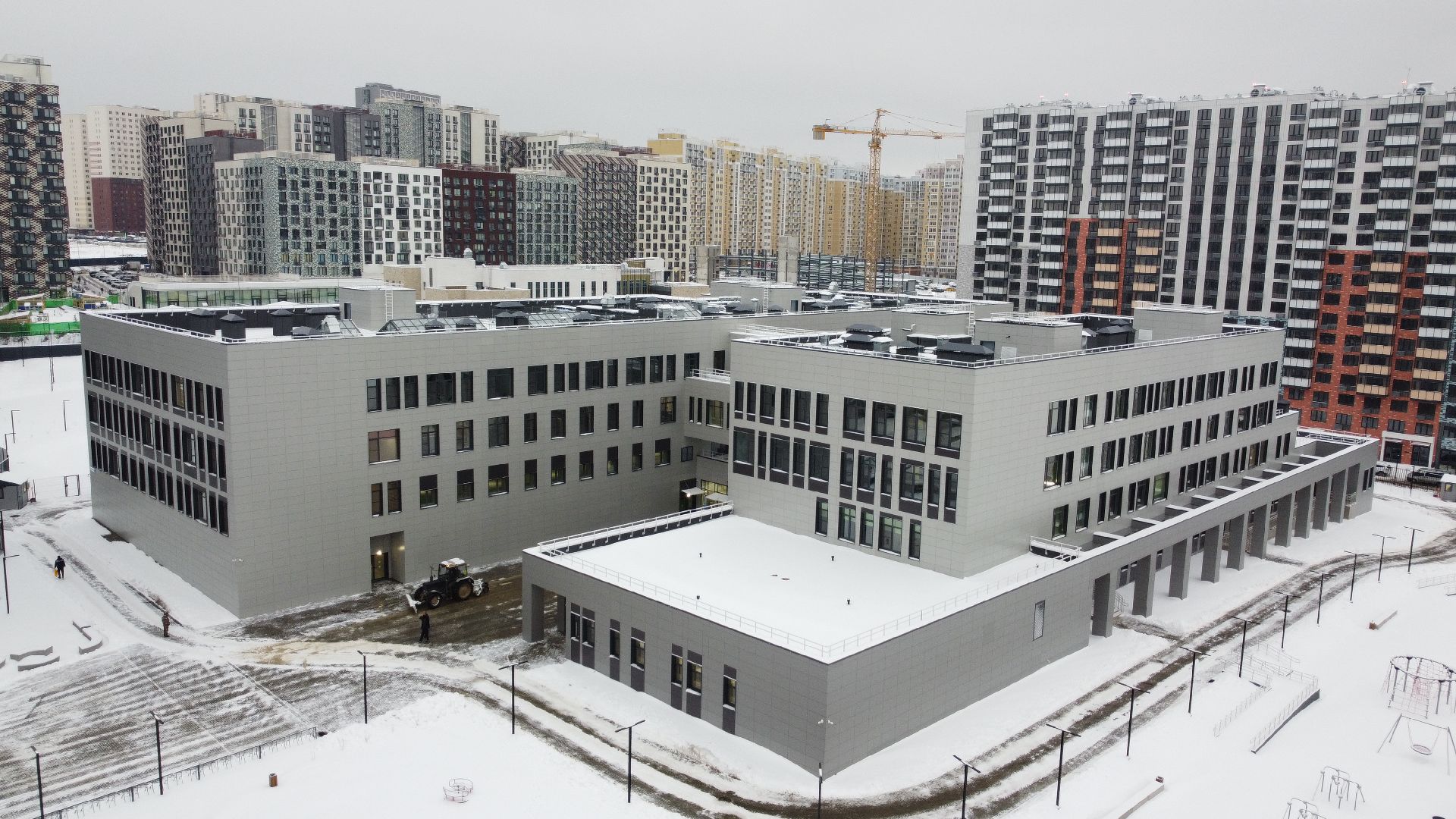 видео с коптера, школа, строительство,