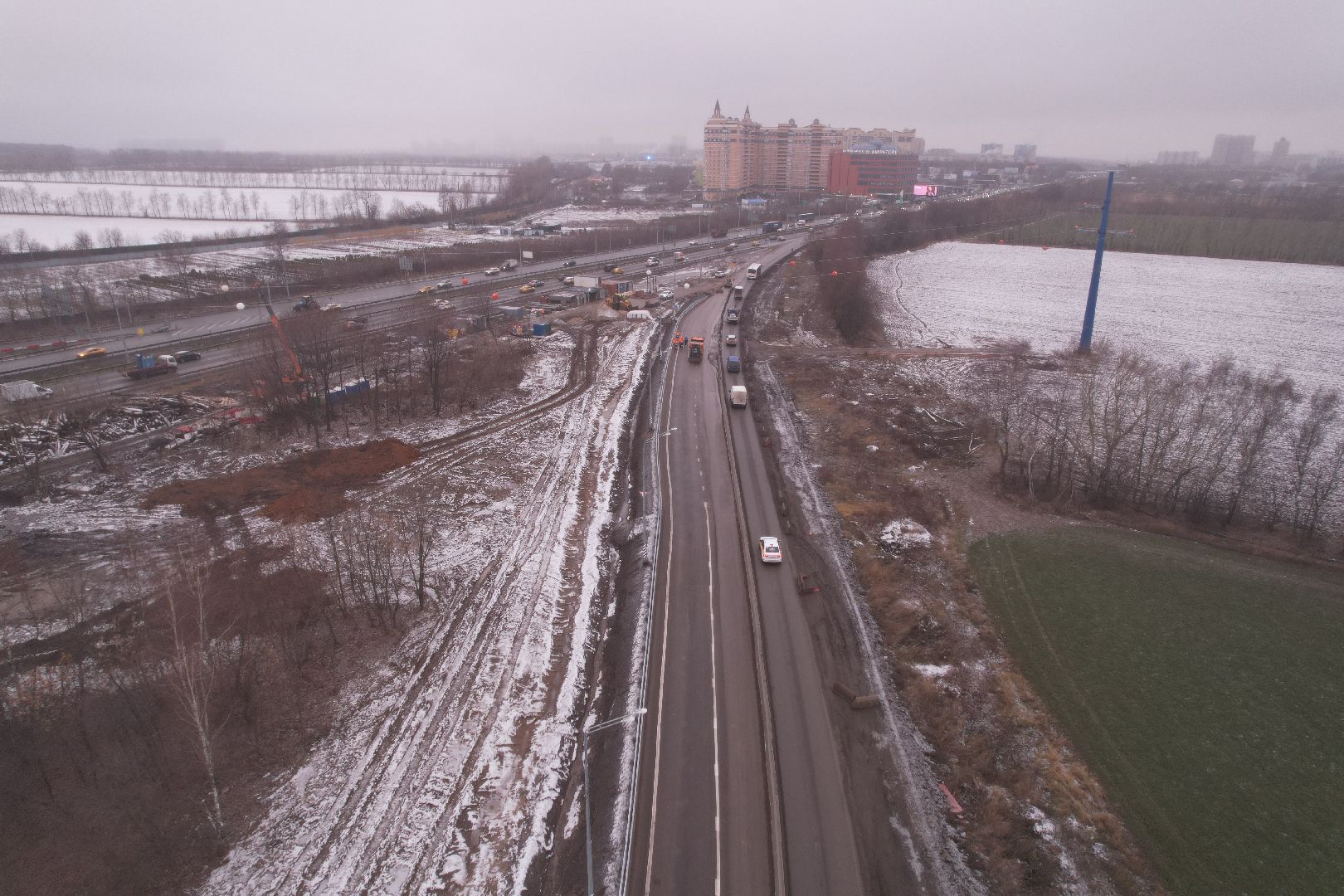 видео с коптера, дороги, строительство,