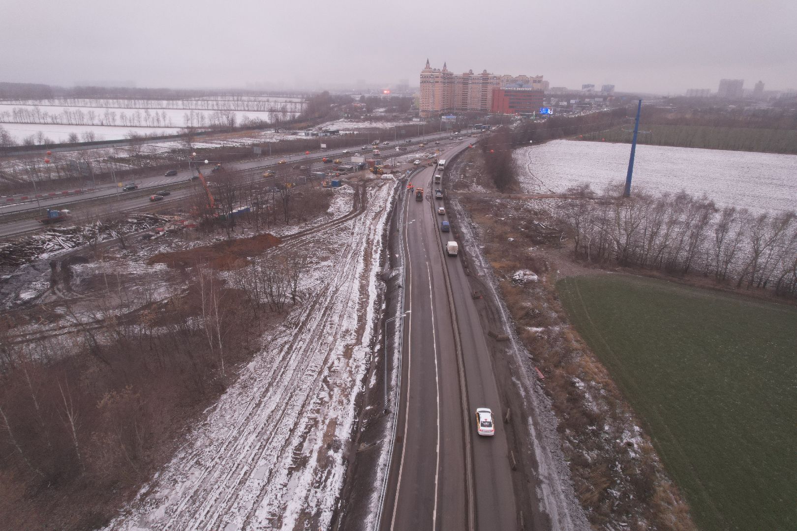 видео с коптера, дороги, строительство,