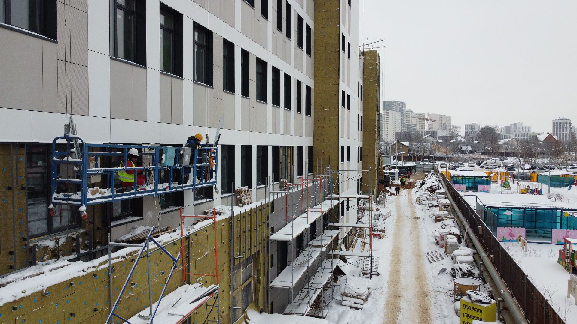 видео с коптера, строительство, поликлиника, ленинский городской округ,