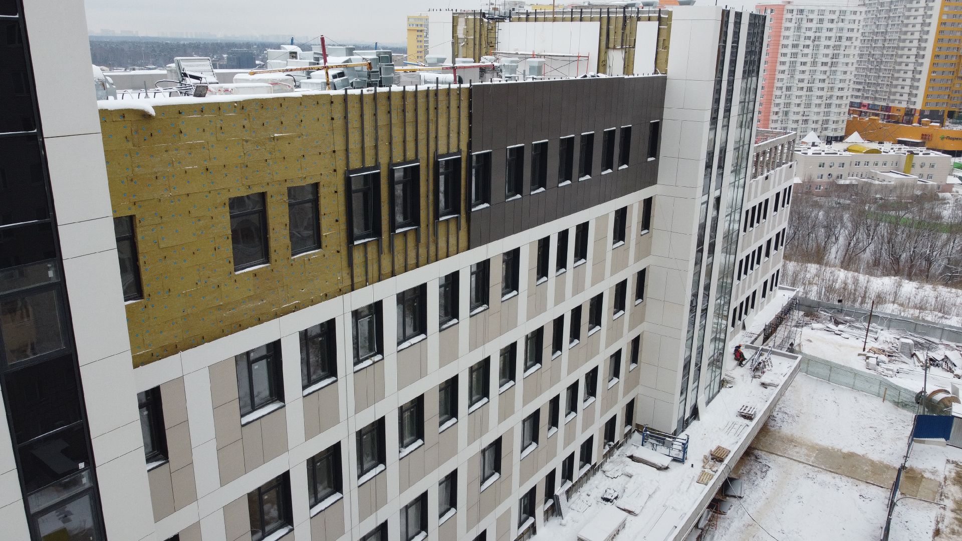 видео с коптера, строительство, поликлиника, ленинский городской округ,