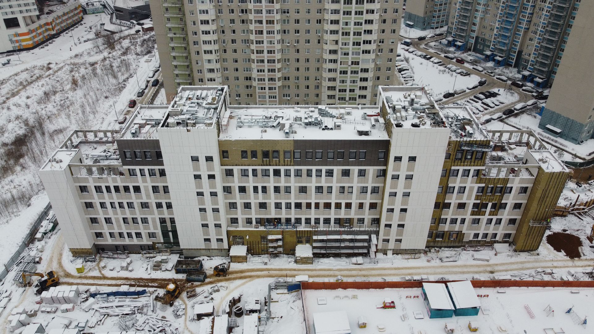 видео с коптера, строительство, поликлиника, ленинский городской округ,