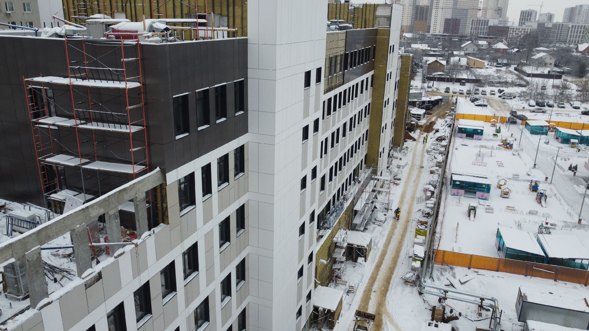 видео с коптера, строительство, поликлиника, ленинский городской округ,