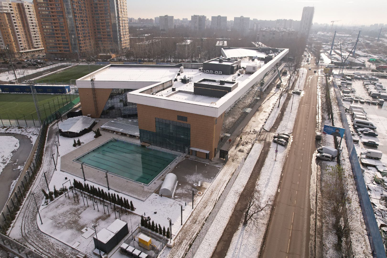 видео с коптера, фок, строительство, спорт,