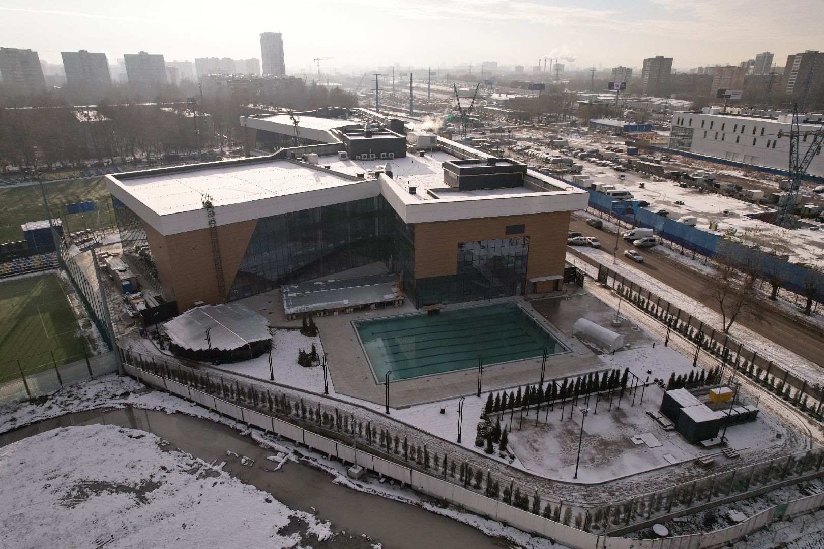 видео с коптера, фок, строительство, спорт,