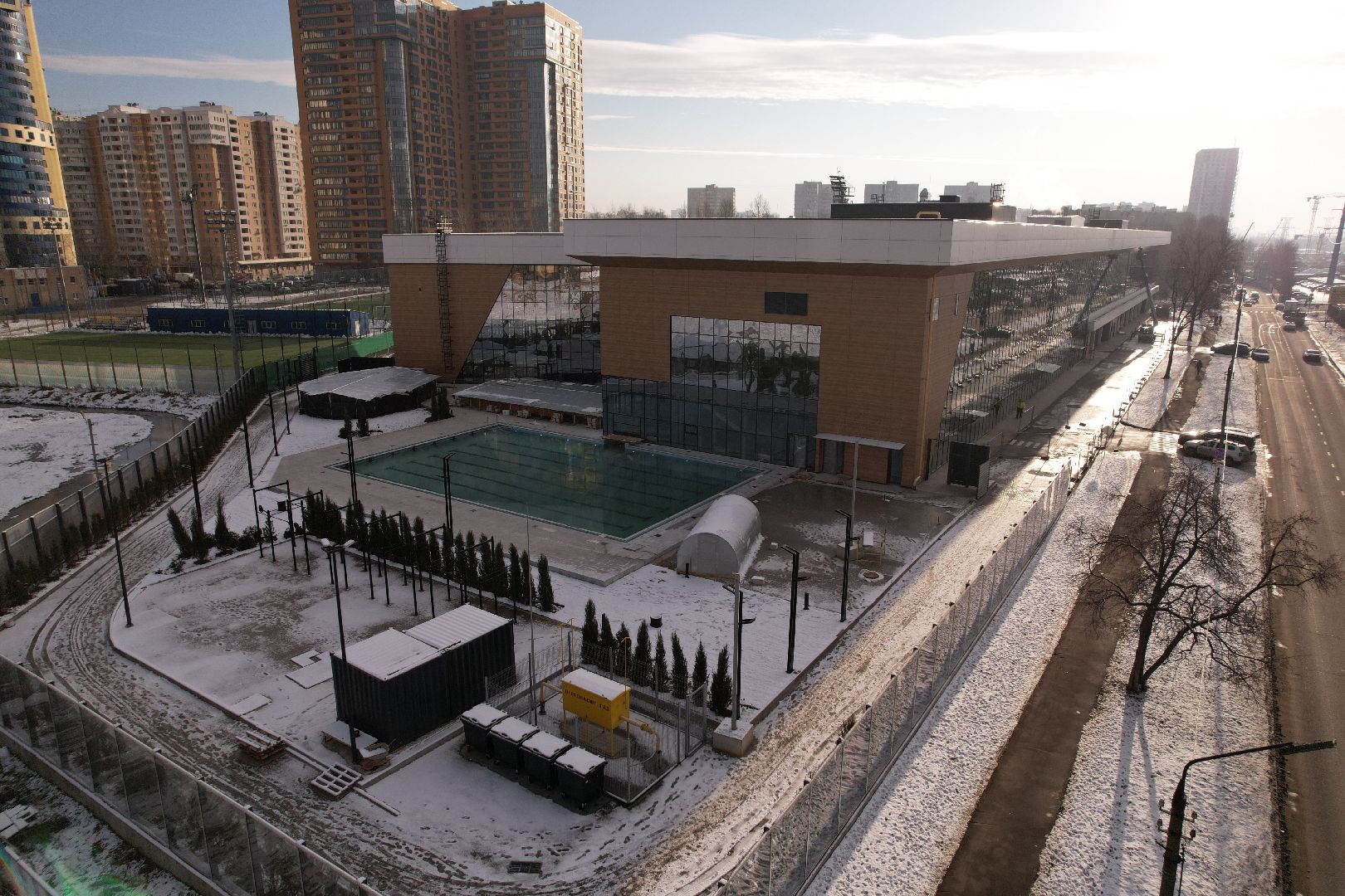 видео с коптера, фок, строительство, спорт,