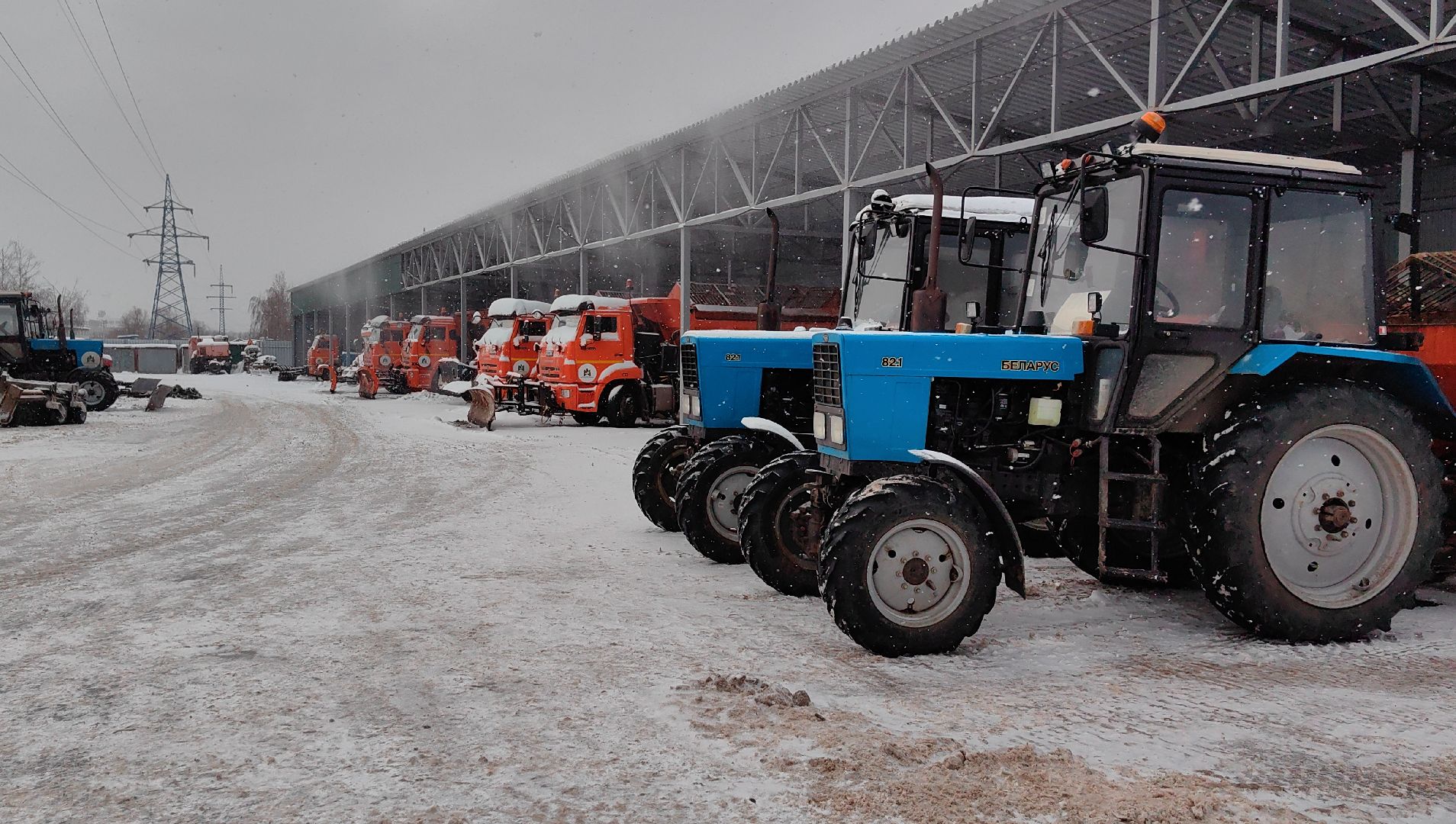самосвал, техника, автопарк, снег, погрузчики, вертикалки