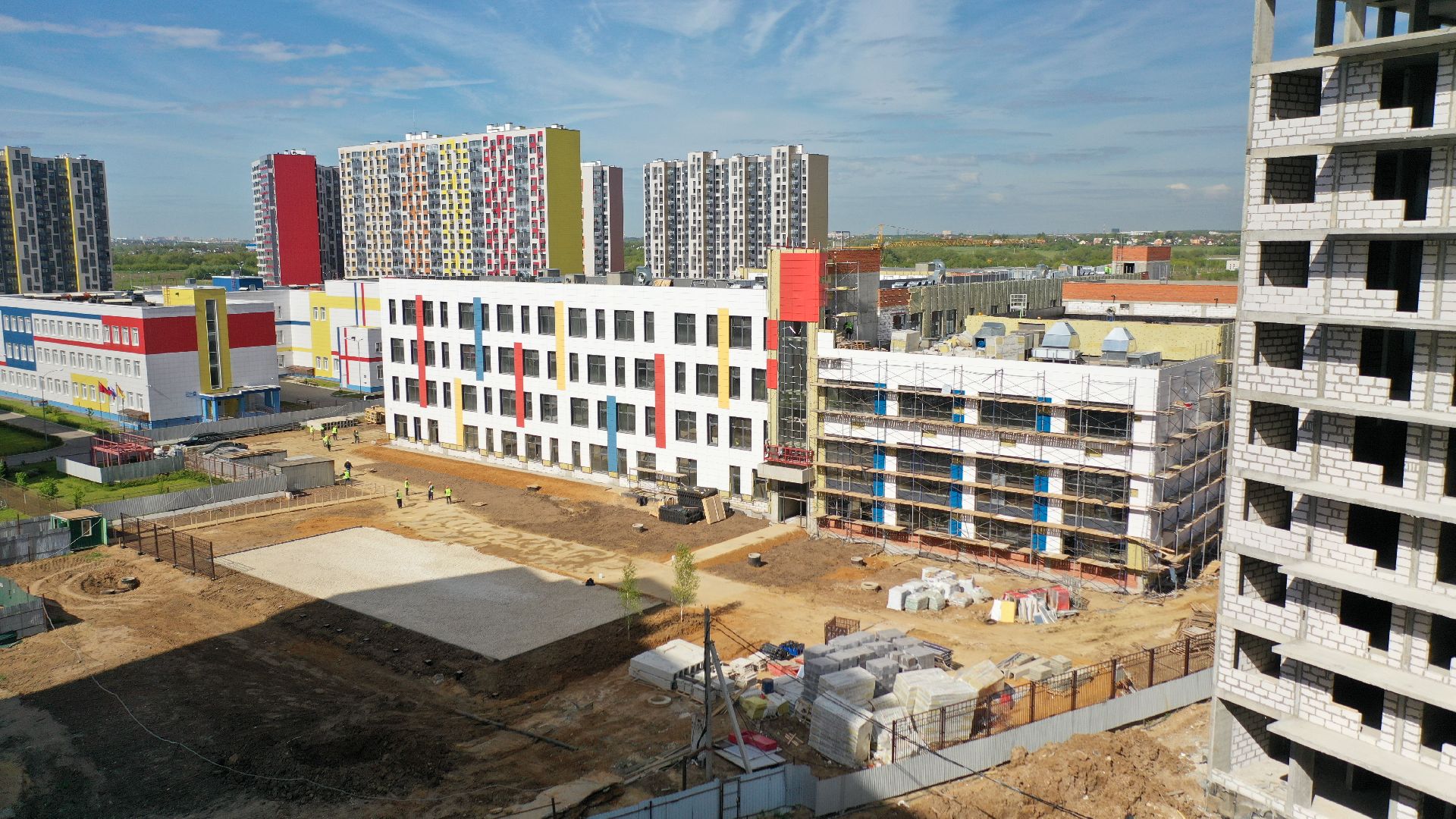 видео с коптера, школа, строительство, домодедово,