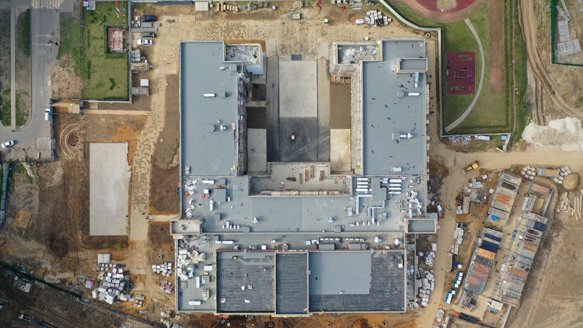 видео с коптера, школа, строительство, домодедово,