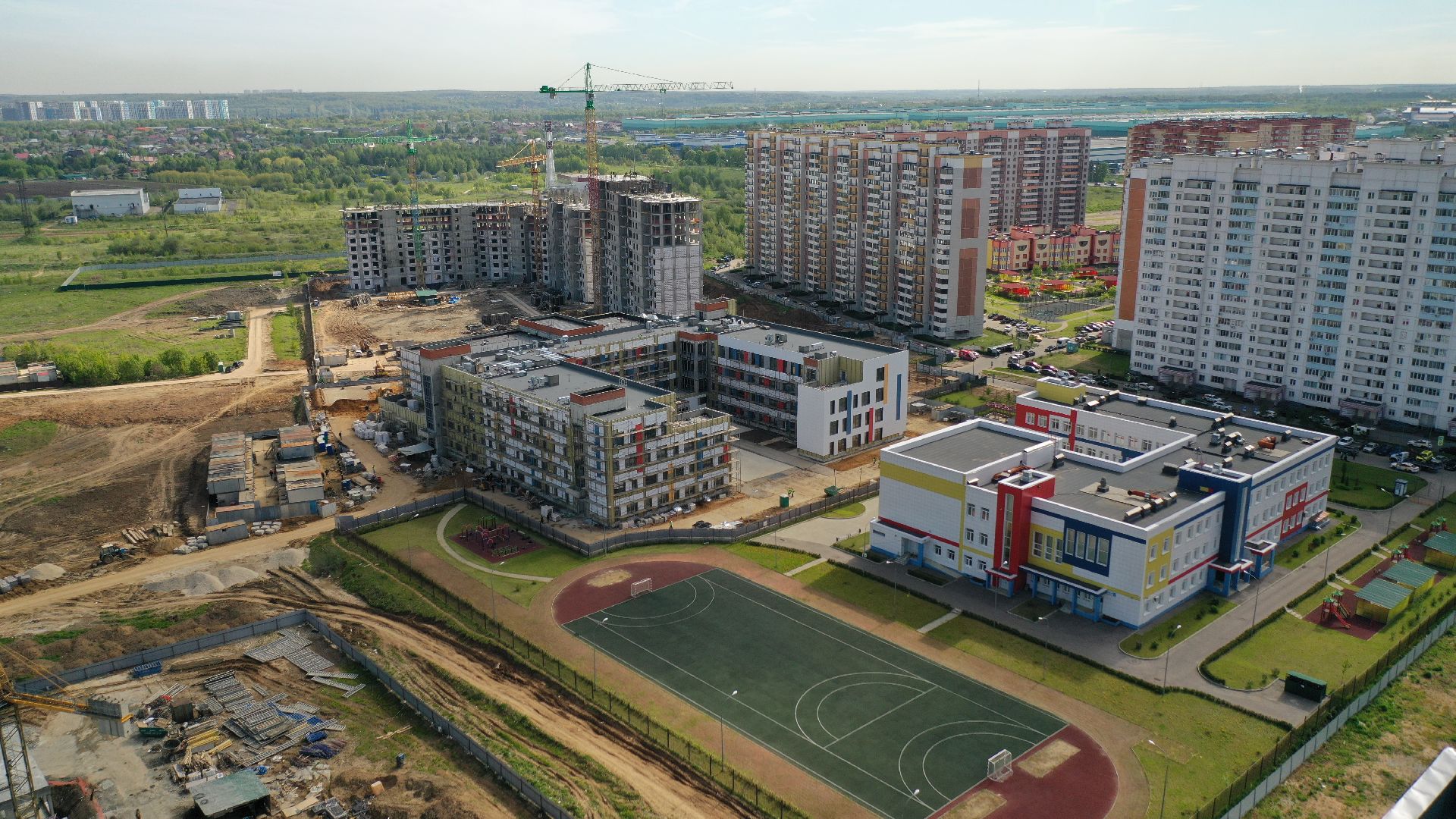 видео с коптера, школа, строительство, домодедово,