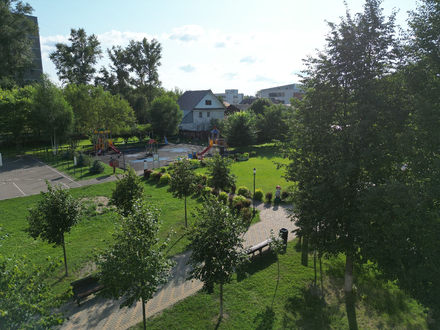 видео с коптера, талдом, городской парк,