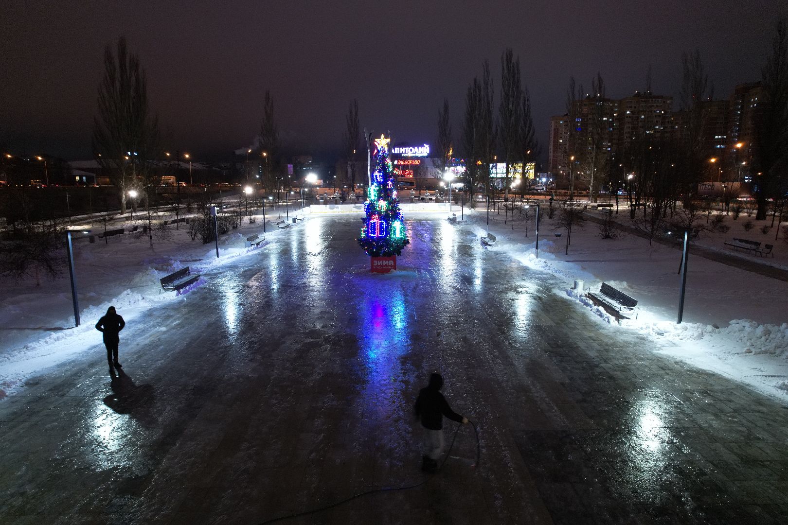 видео с коптера, каток, ёлка,