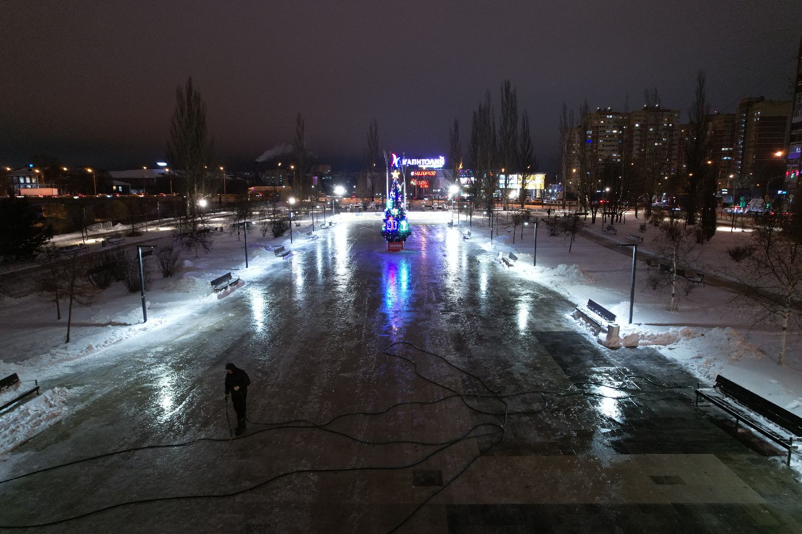 видео с коптера, каток, ёлка,