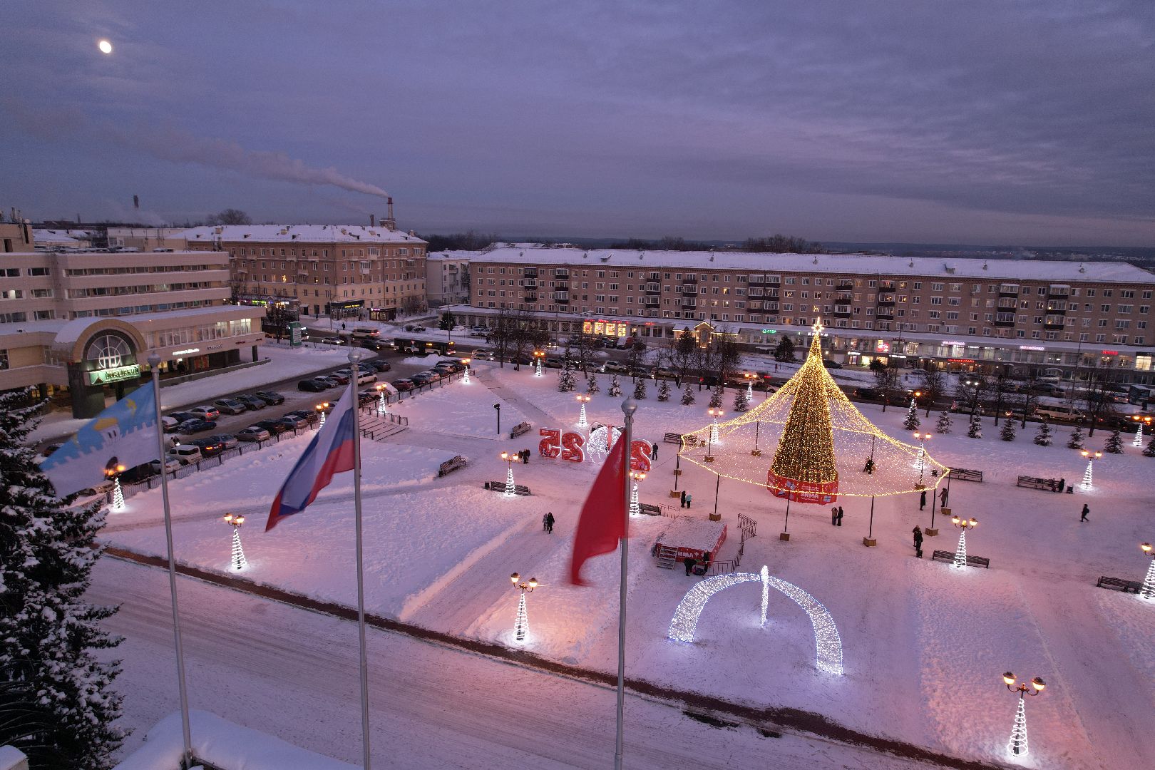 видео с коптера, ёлка, иллюминация, сергиев посад,