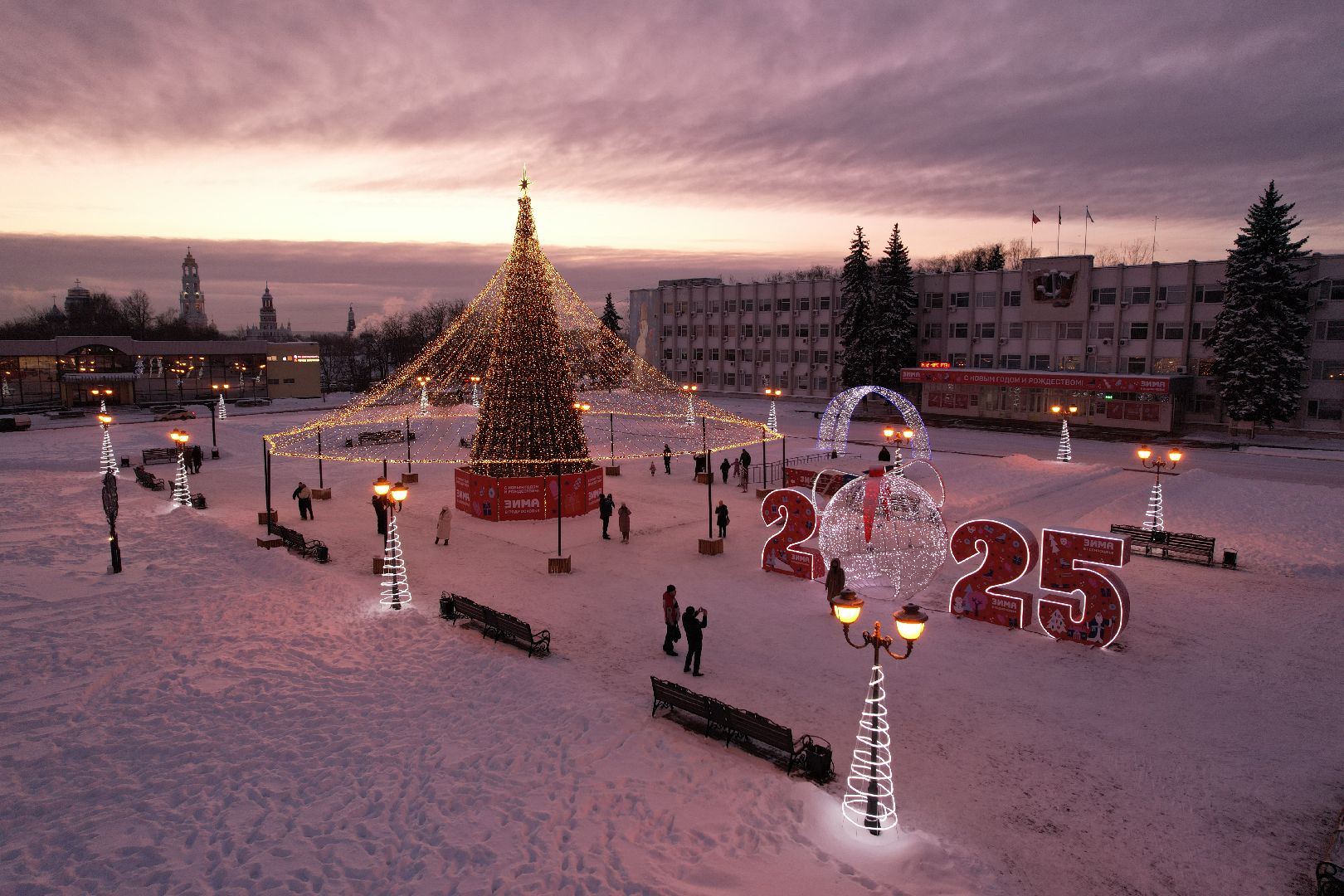 видео с коптера, ёлка, иллюминация, сергиев посад,