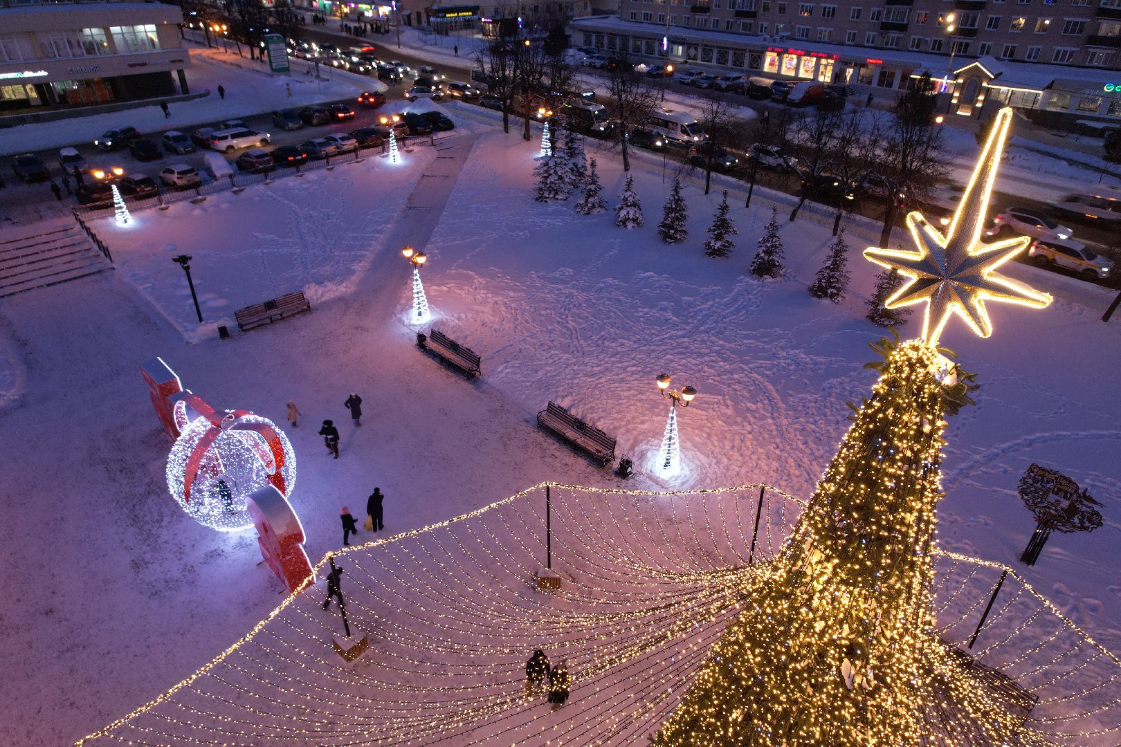 видео с коптера, ёлка, иллюминация, сергиев посад,