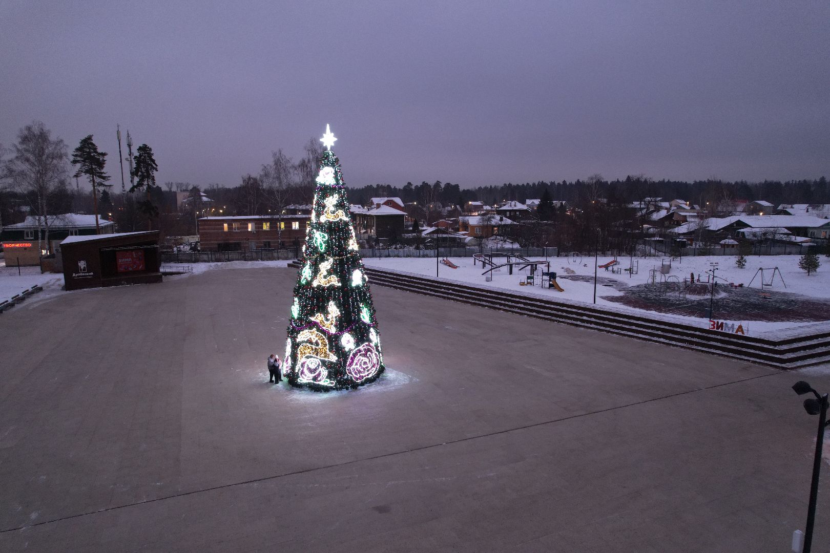 видео с коптера, орехово-зуево, ликино-дулево, ёлка, благоустройство, новый год,