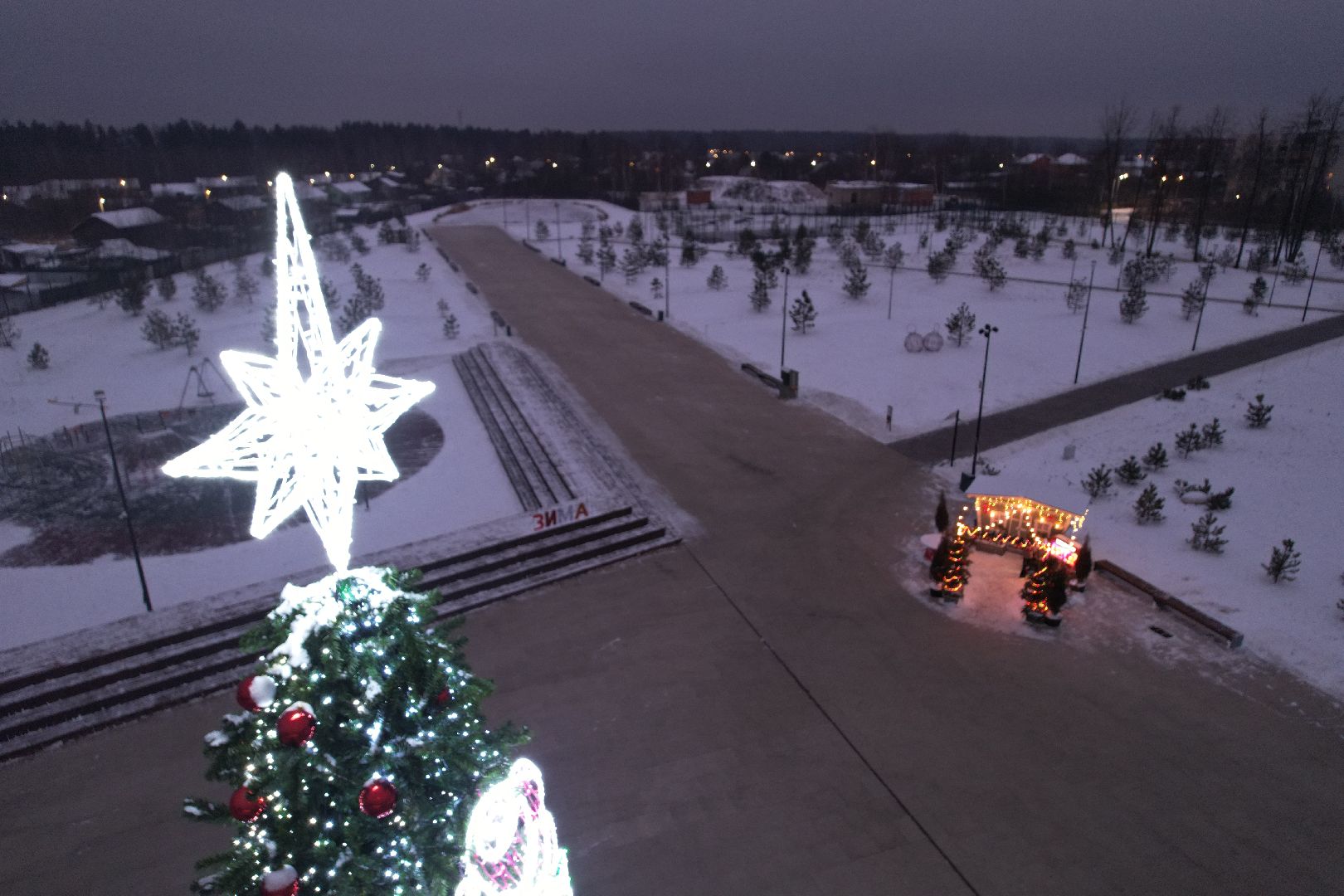 видео с коптера, орехово-зуево, ликино-дулево, ёлка, благоустройство, новый год,