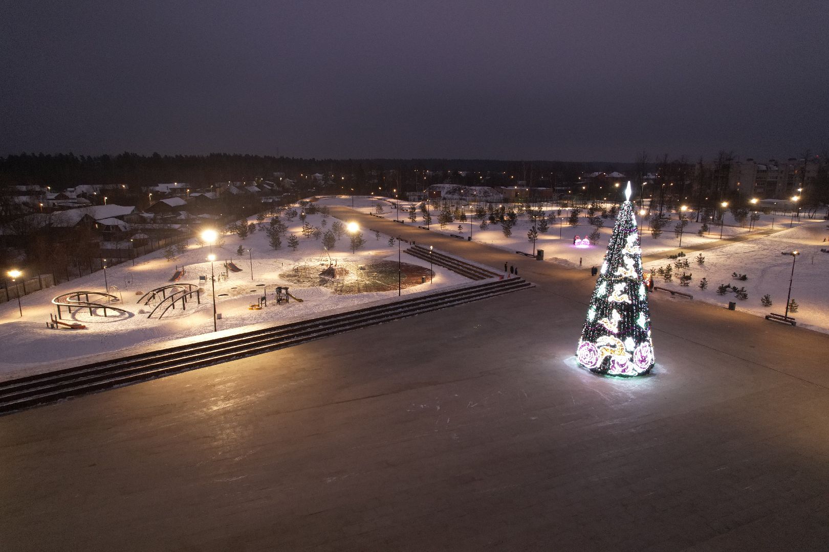 видео с коптера, орехово-зуево, ликино-дулево, ёлка, благоустройство, новый год,