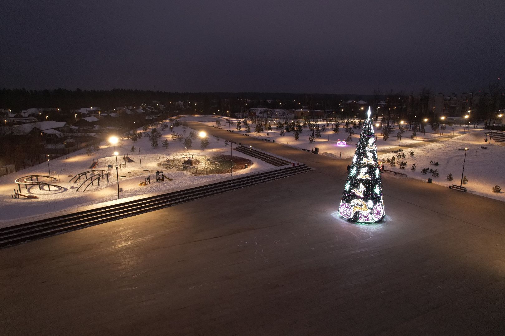 видео с коптера, орехово-зуево, ликино-дулево, ёлка, благоустройство, новый год,