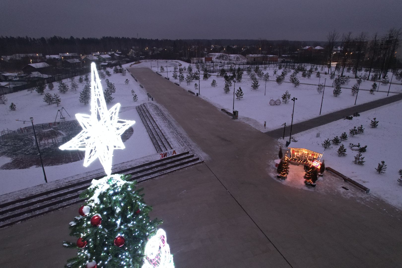 видео с коптера, орехово-зуево, ликино-дулево, ёлка, благоустройство, новый год,