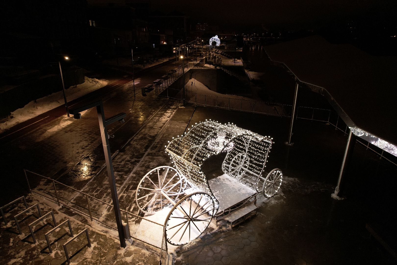 видео с коптера, орехово зуево, новый год, украшение, набережная, клязьма,