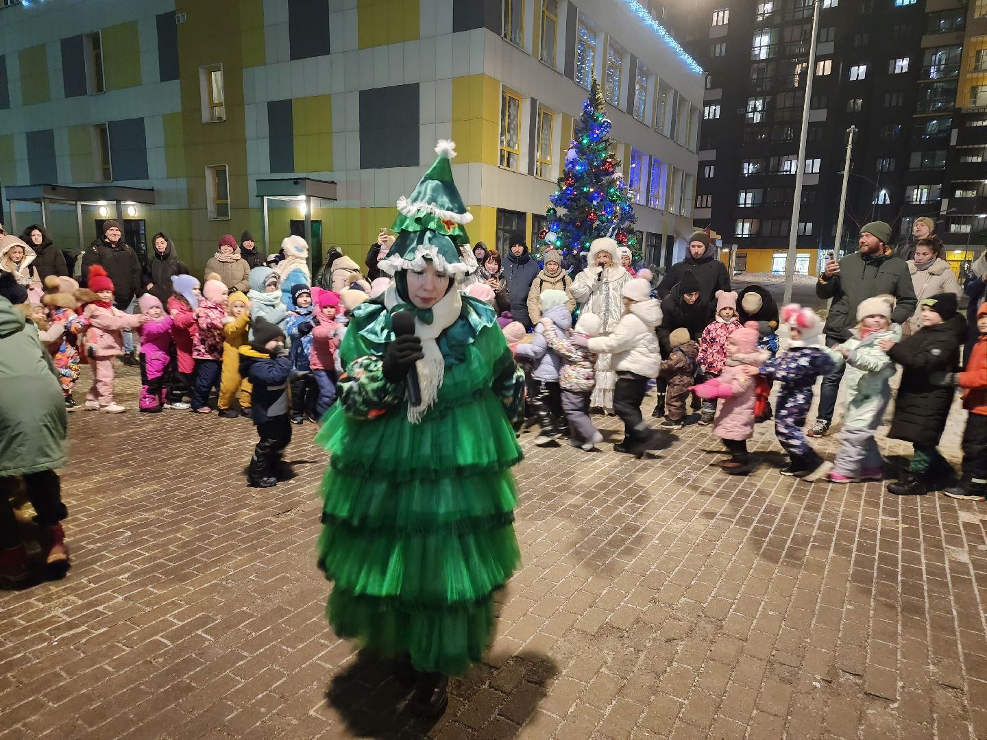 долгопрудный, новый 2025 год, праздники во дворах, дед мороз и снегурочка, бригантина, театр «город», Елочка, вертикалки,
