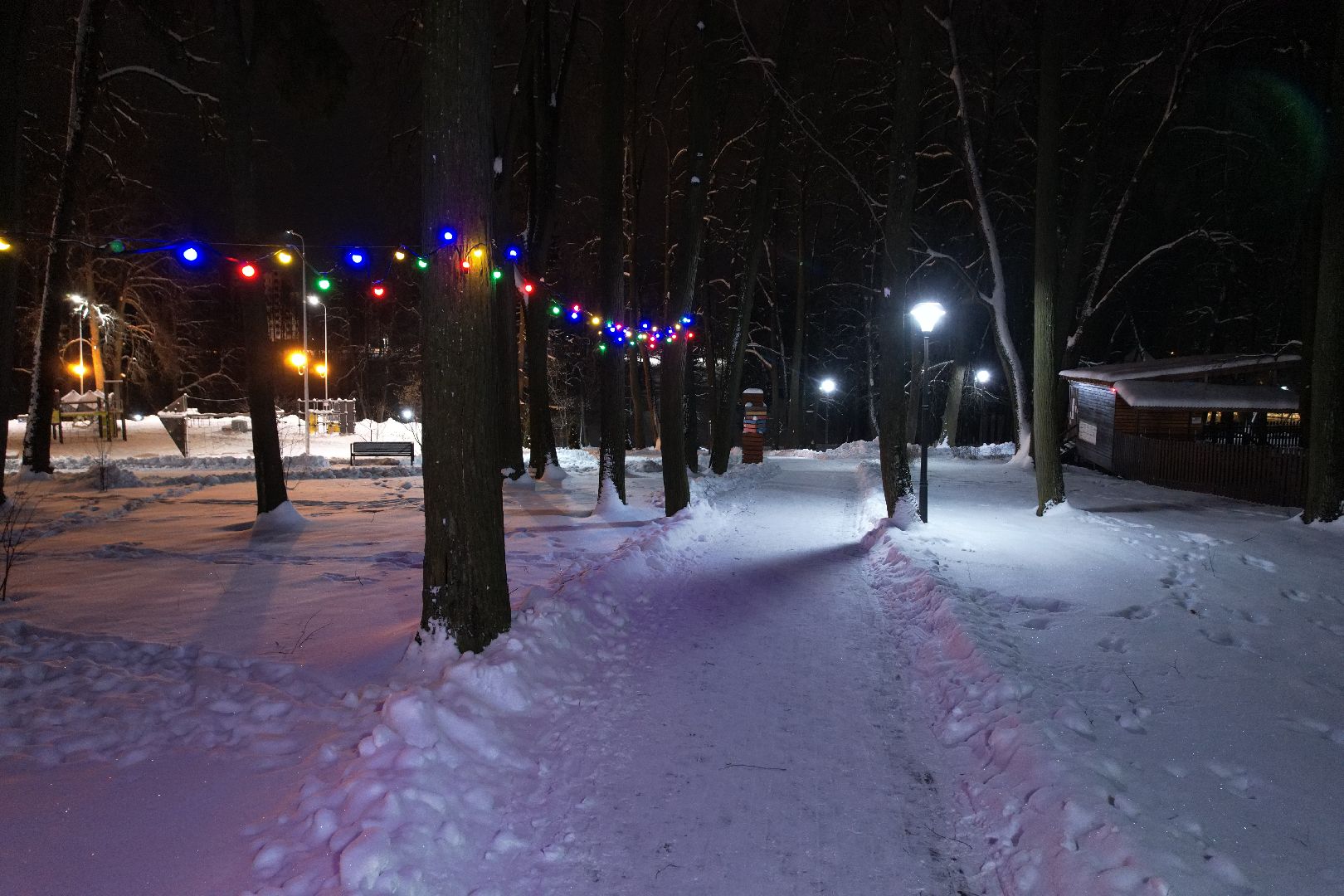 видео с коптера, каток, зима в подмосковье,