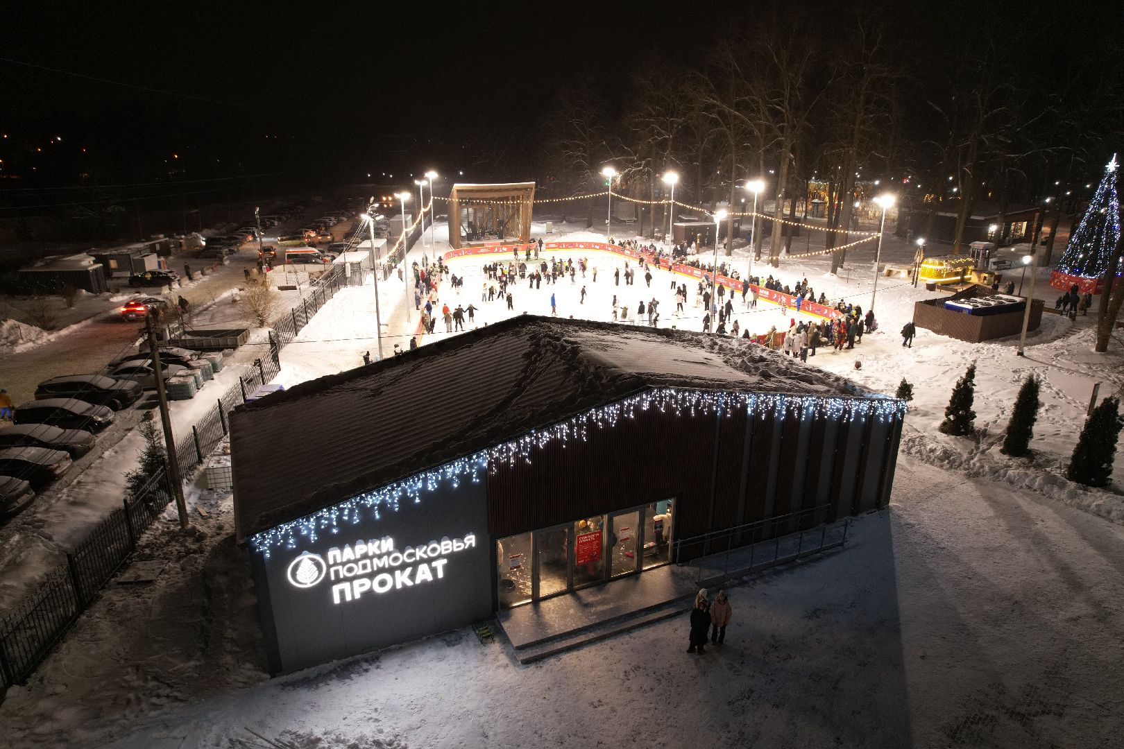 видео с коптера, каток, зима в подмосковье,