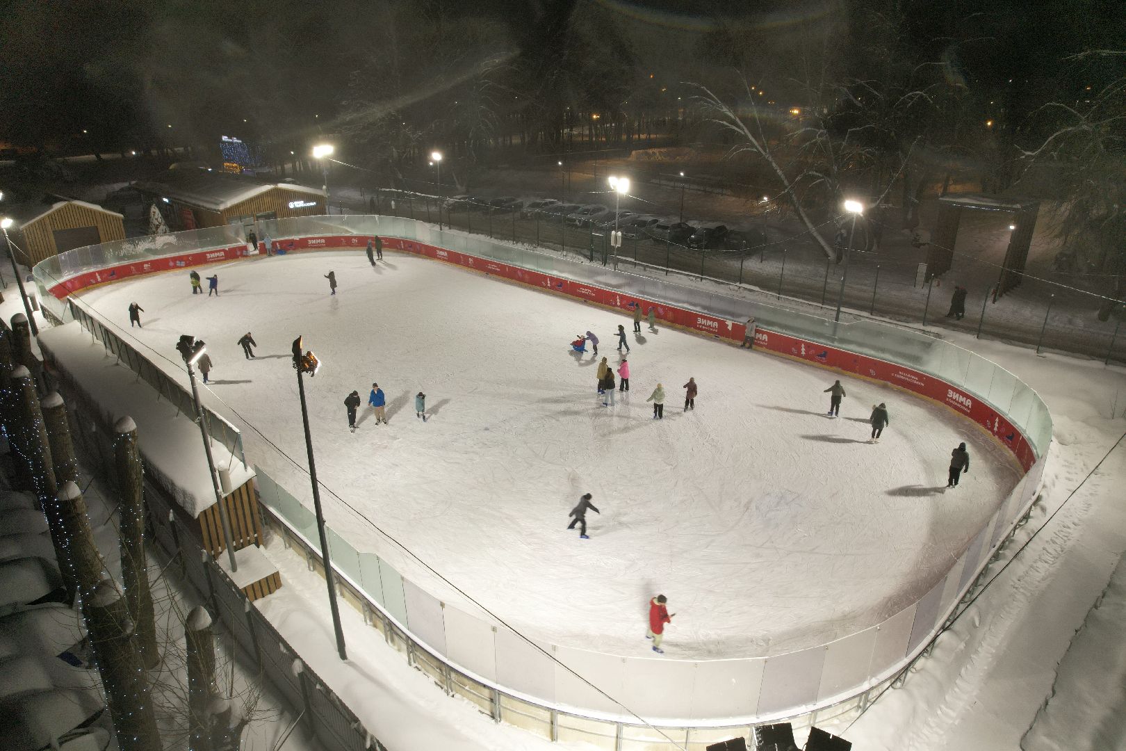 видео с коптера, каток, зима в подмосковье, солнечногорск,