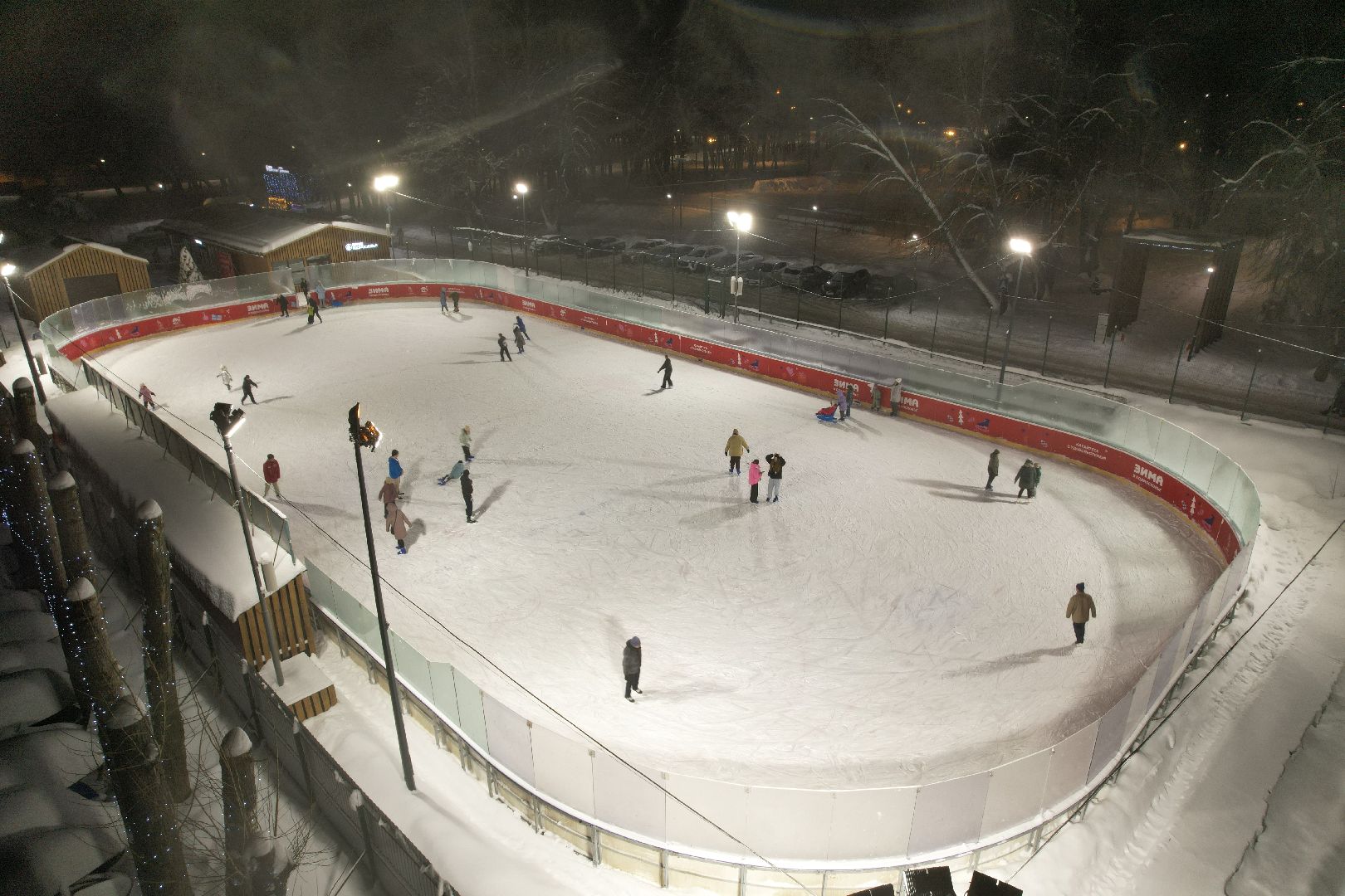 видео с коптера, каток, зима в подмосковье, солнечногорск,